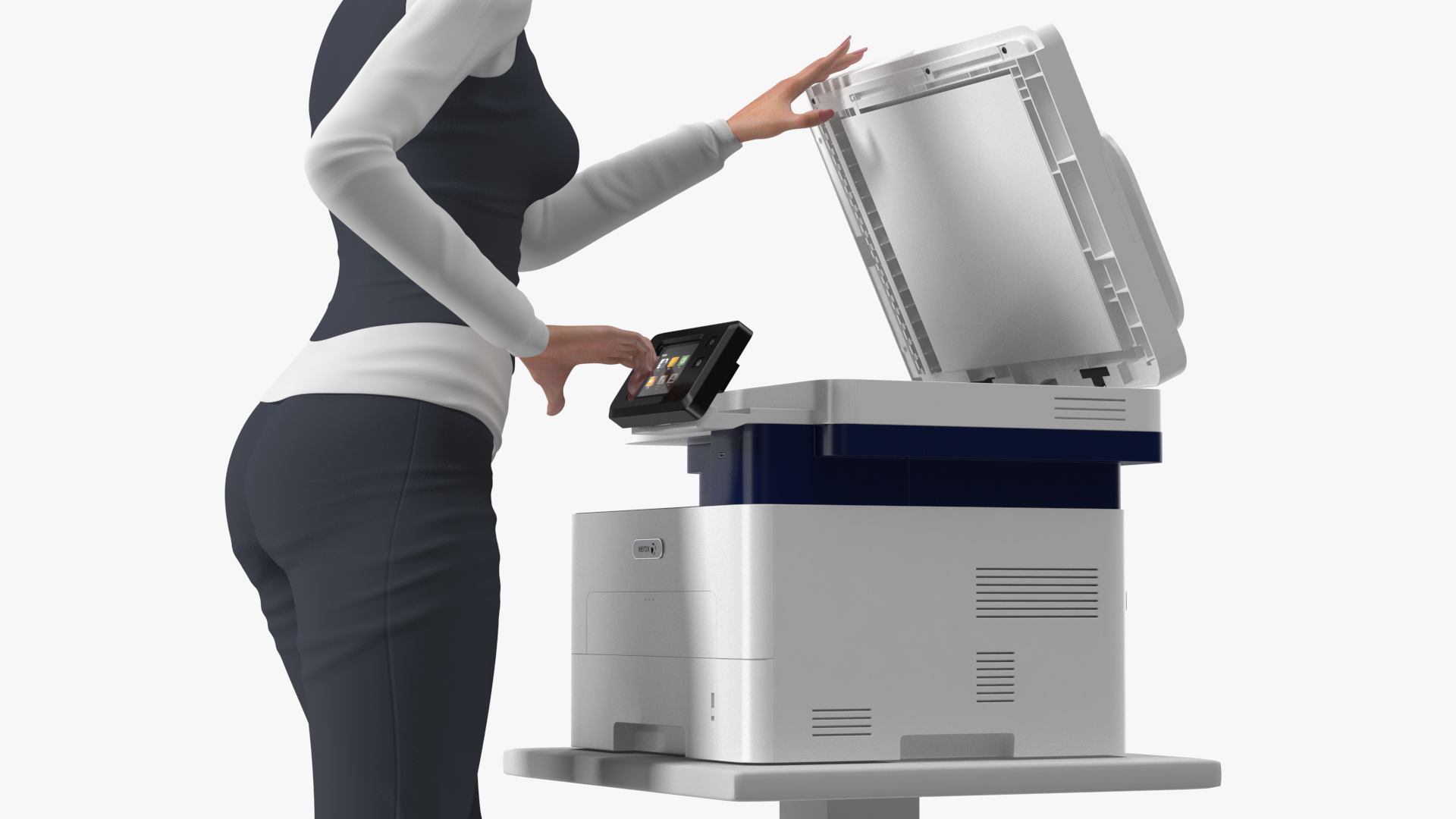 3D Xerox B215 Multifunction Laser Printer with Business Style Woman Rigged