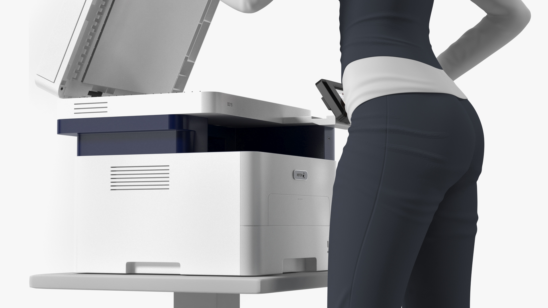3D Xerox B215 Multifunction Laser Printer with Business Style Woman Rigged