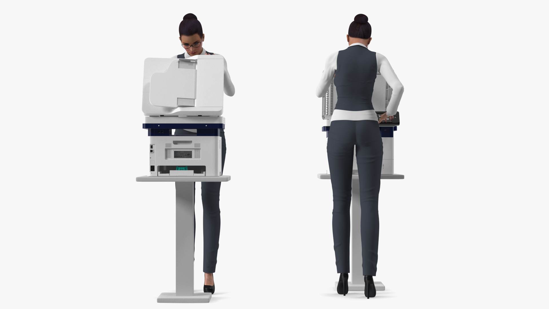 3D Xerox B215 Multifunction Laser Printer with Business Style Woman Rigged