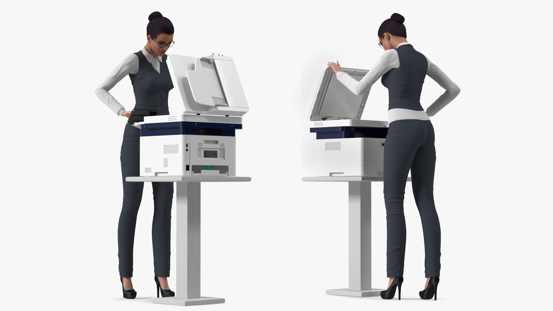 3D Xerox B215 Multifunction Laser Printer with Business Style Woman Rigged
