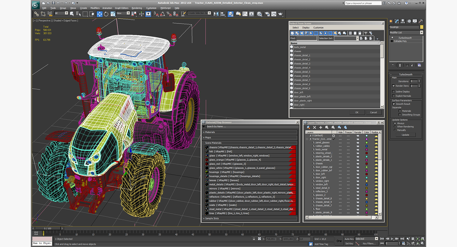 3D Tractor CLAAS AXION Detailed Interior Clean model
