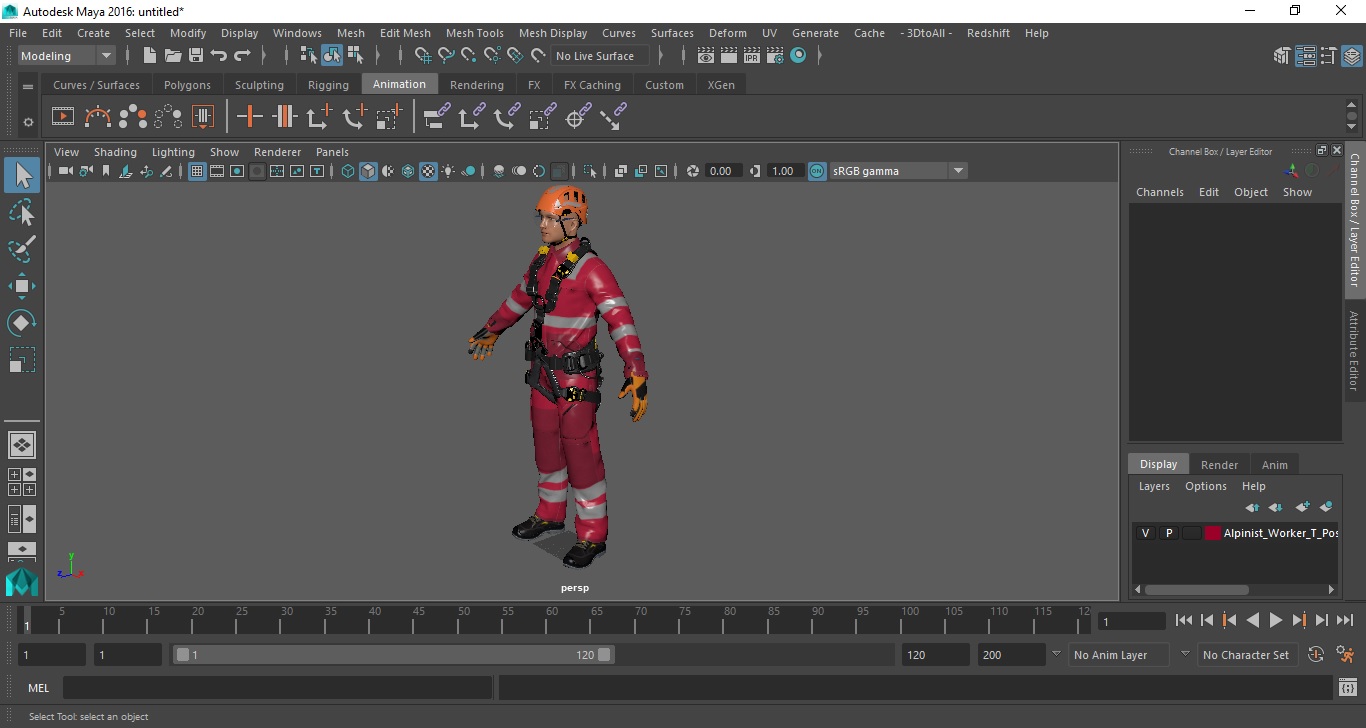 Alpinist Worker T Pose 3D