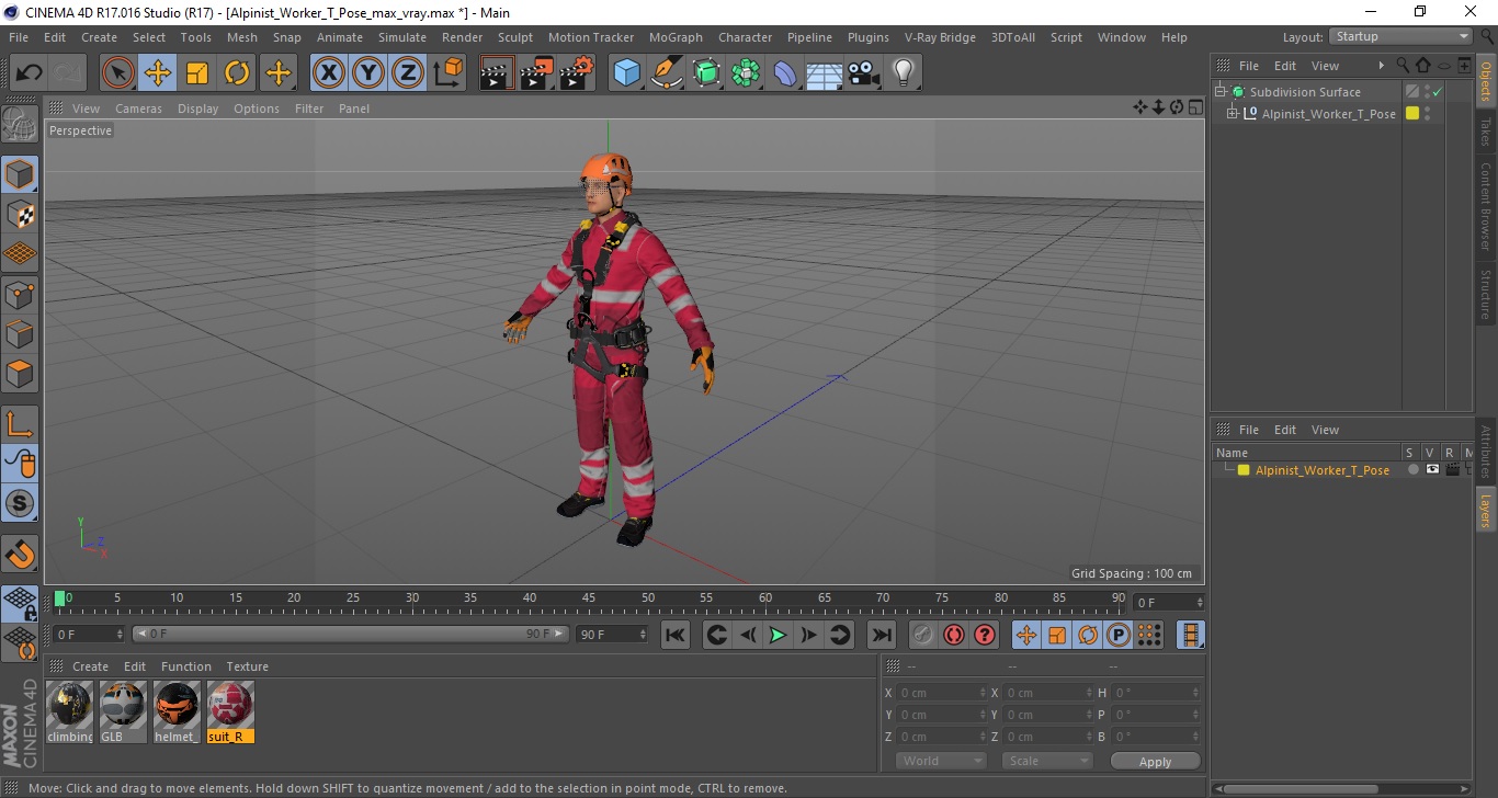 Alpinist Worker T Pose 3D