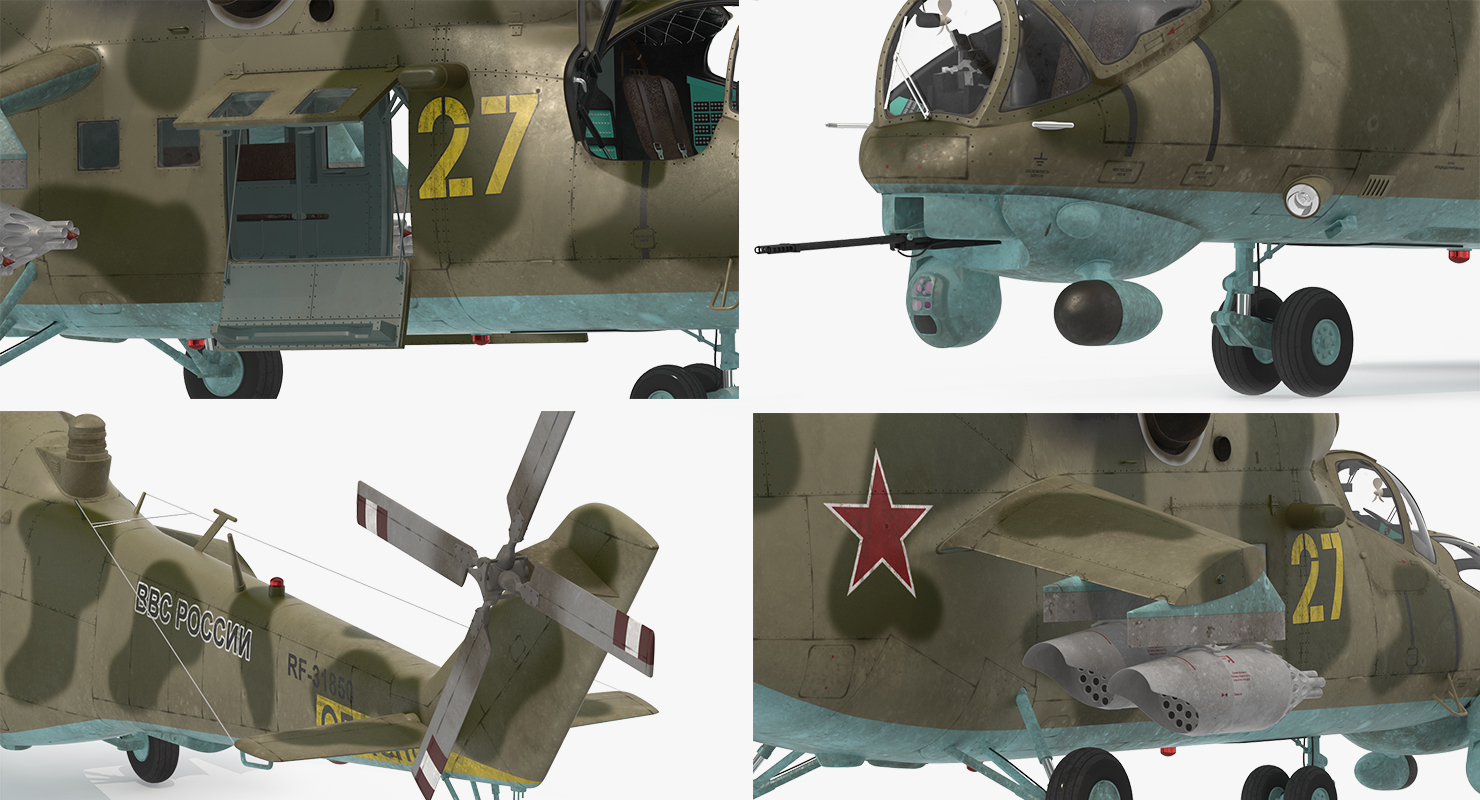 3D Russian Large Helicopter Gunship Mi 35M Rigged
