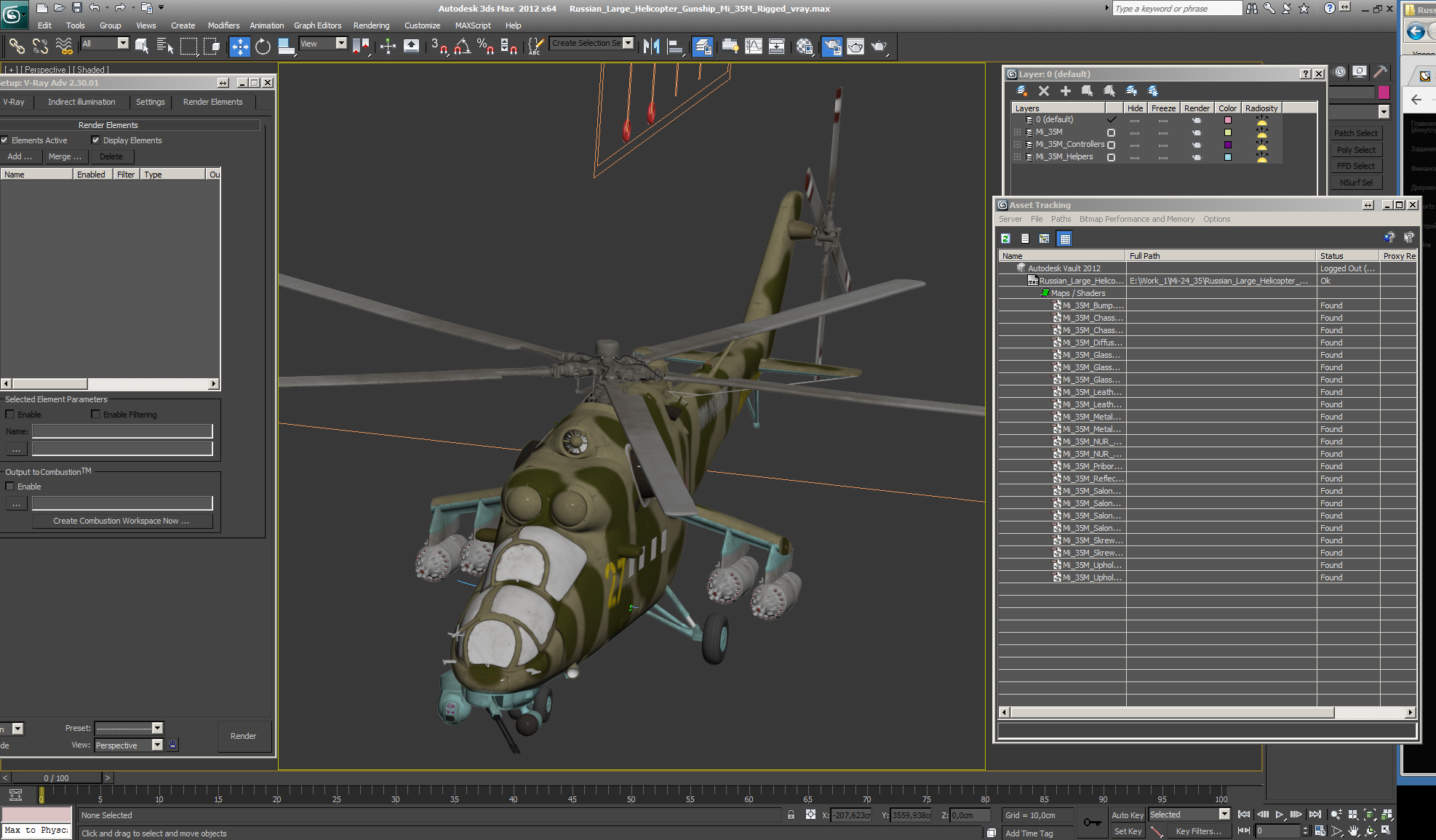 3D Russian Large Helicopter Gunship Mi 35M Rigged