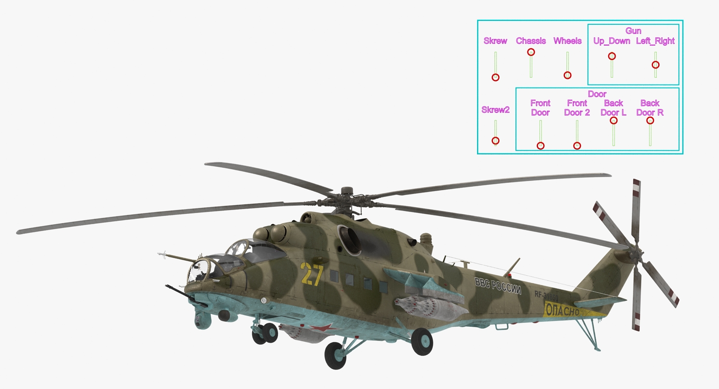 3D Russian Large Helicopter Gunship Mi 35M Rigged