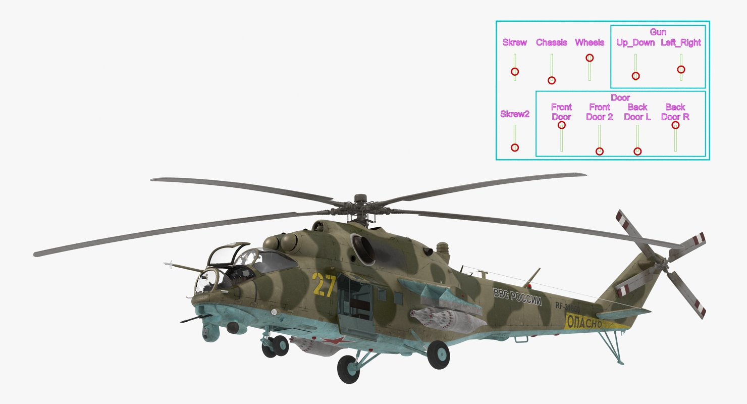 3D Russian Large Helicopter Gunship Mi 35M Rigged