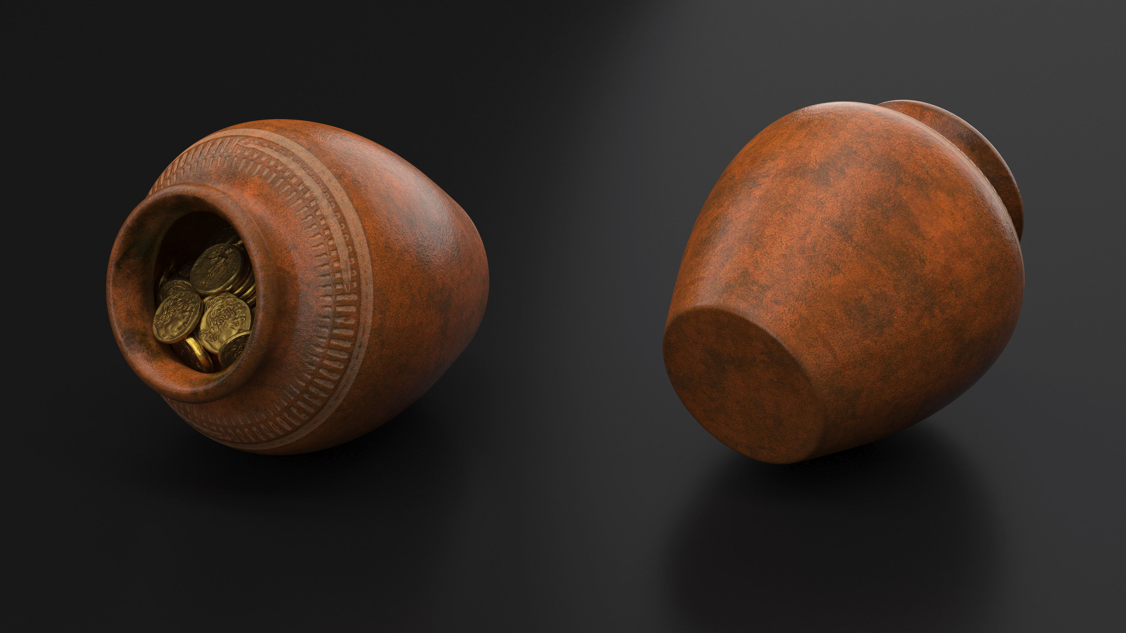 3D Old Clay Pot Full of Gold Coins
