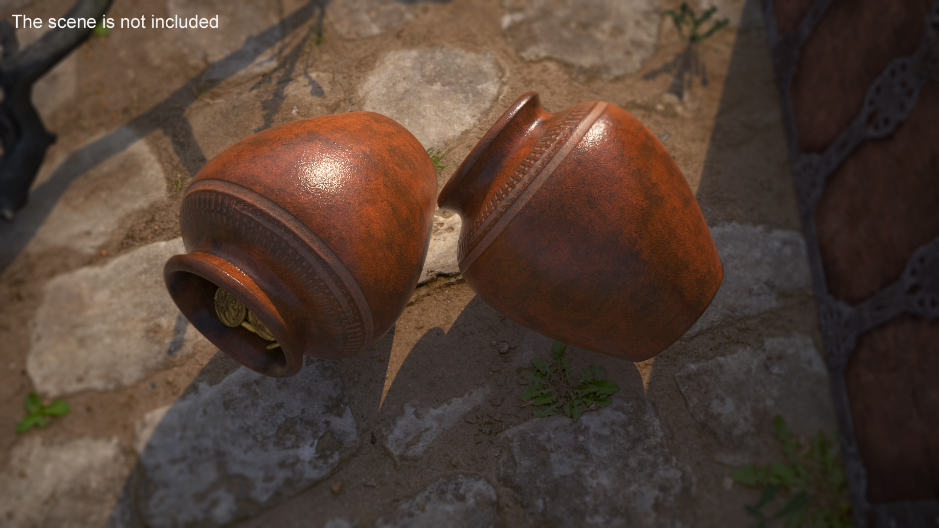 3D Old Clay Pot Full of Gold Coins