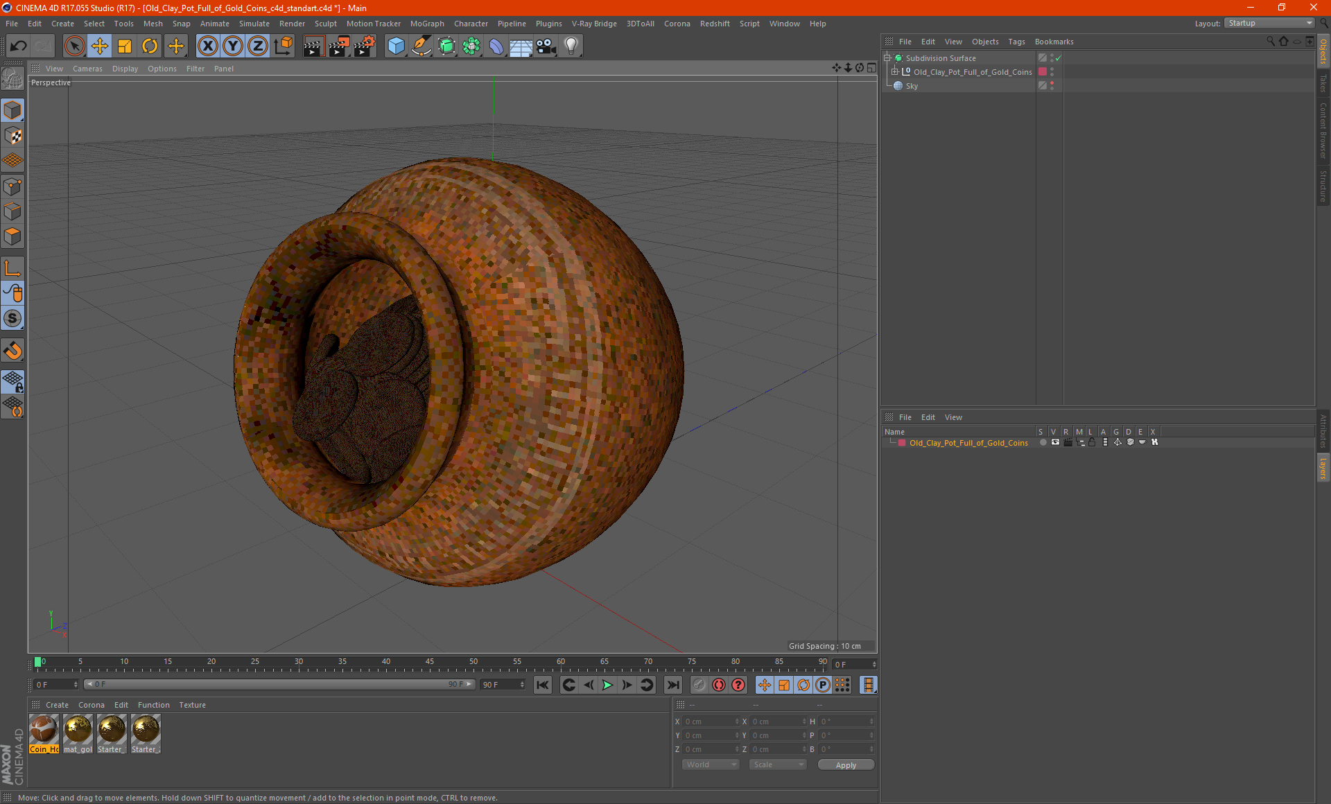 3D Old Clay Pot Full of Gold Coins