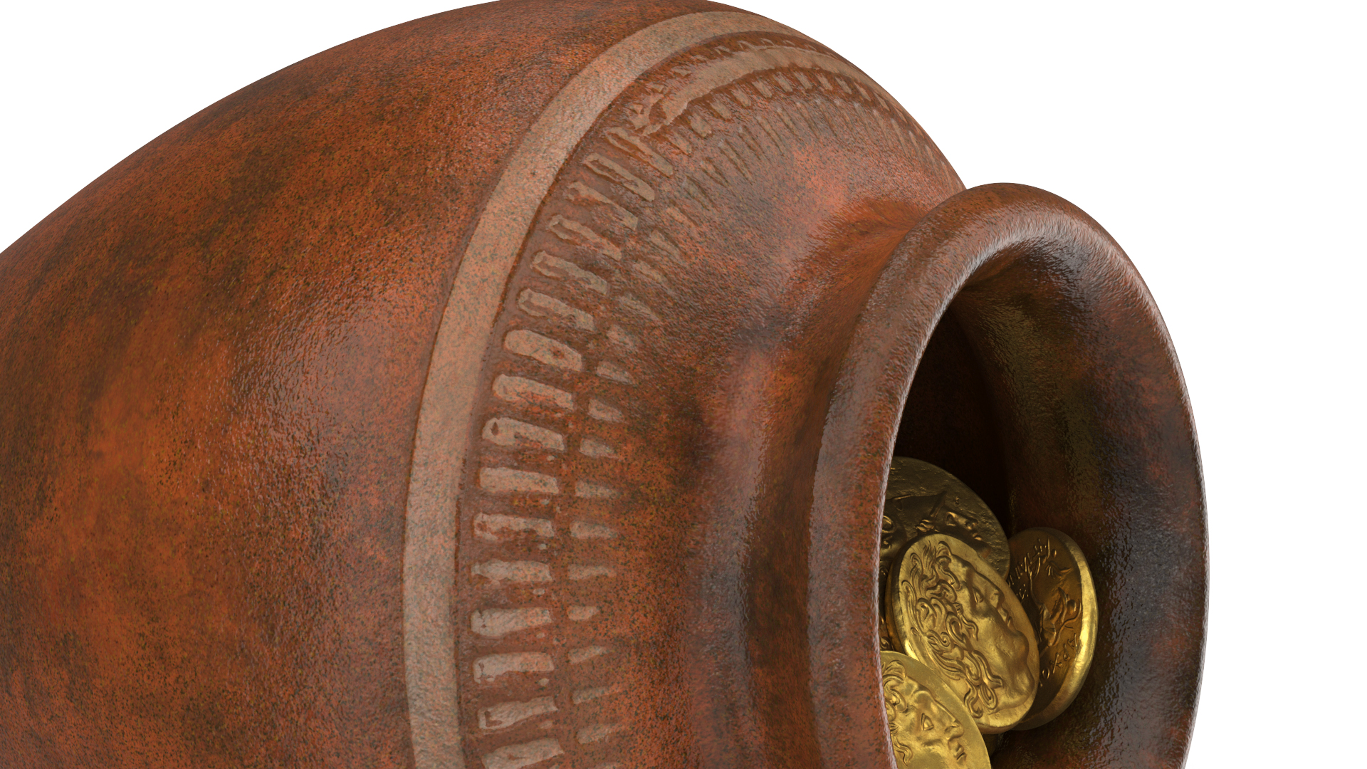 3D Old Clay Pot Full of Gold Coins