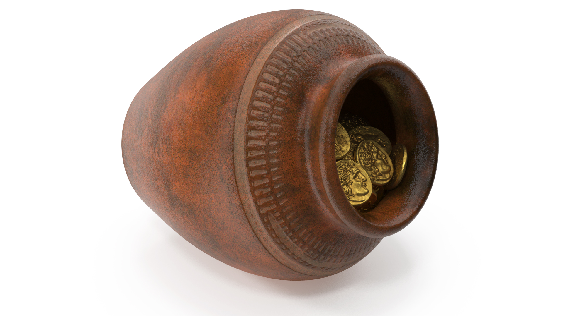 3D Old Clay Pot Full of Gold Coins