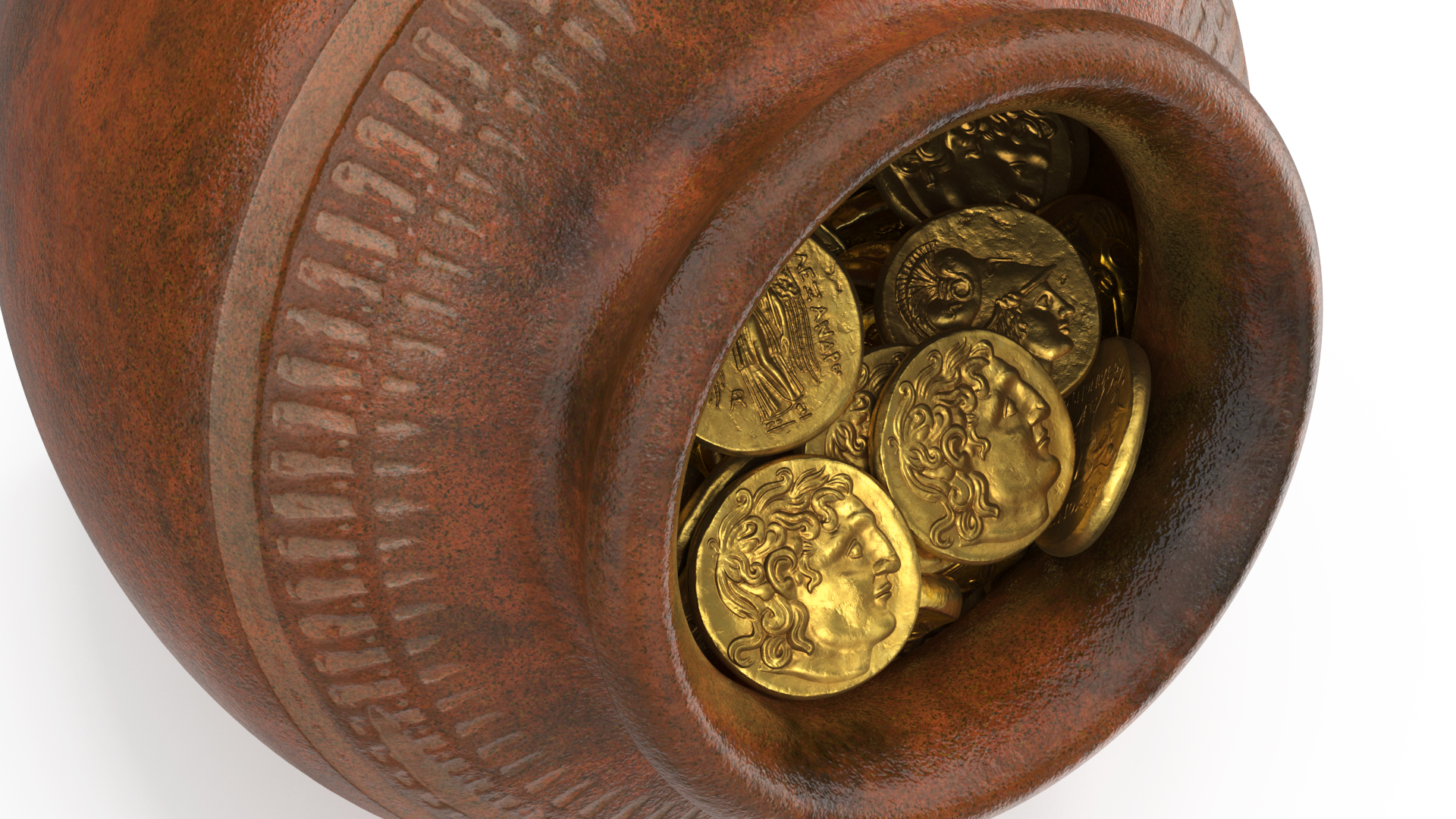 3D Old Clay Pot Full of Gold Coins