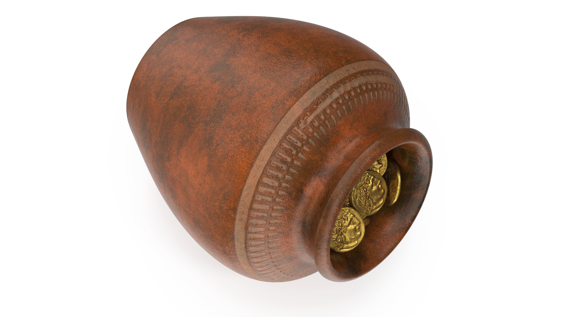 3D Old Clay Pot Full of Gold Coins