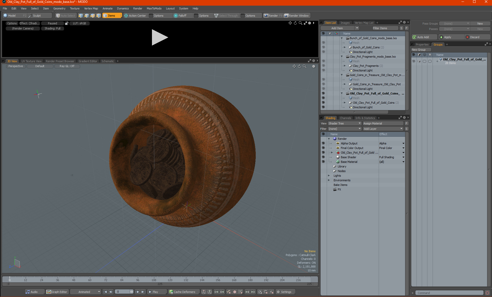 3D Old Clay Pot Full of Gold Coins