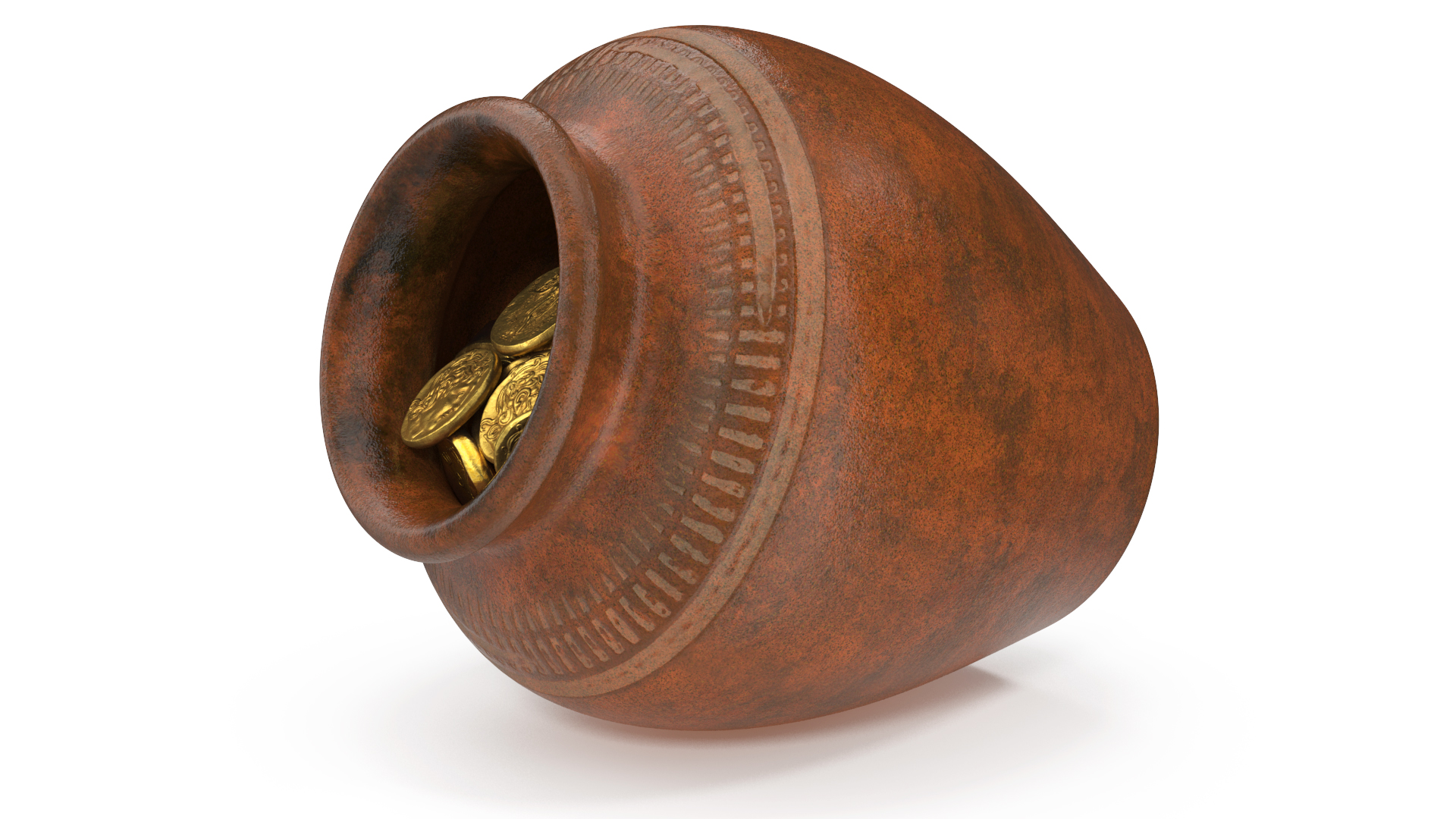 3D Old Clay Pot Full of Gold Coins