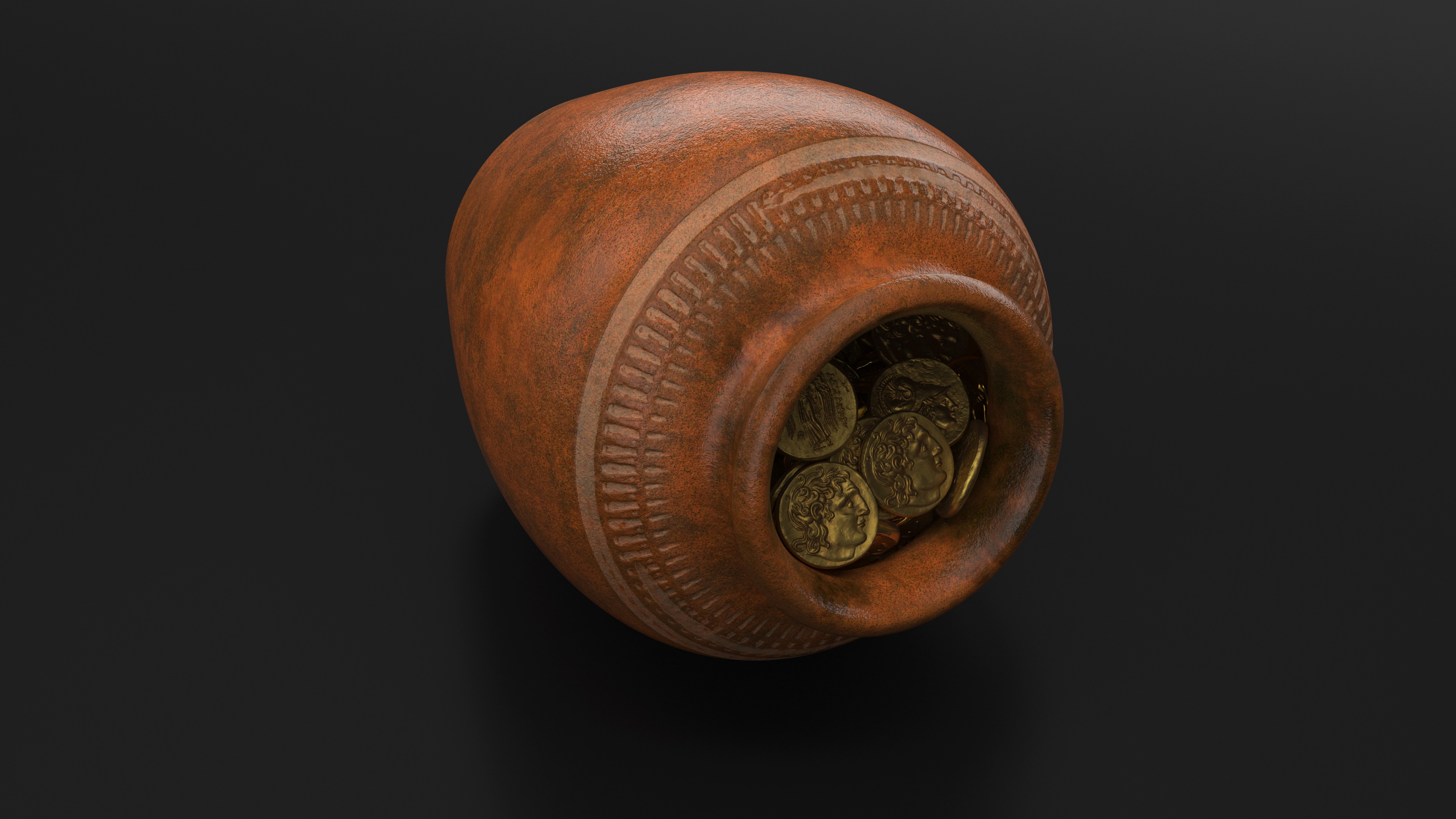 3D Old Clay Pot Full of Gold Coins