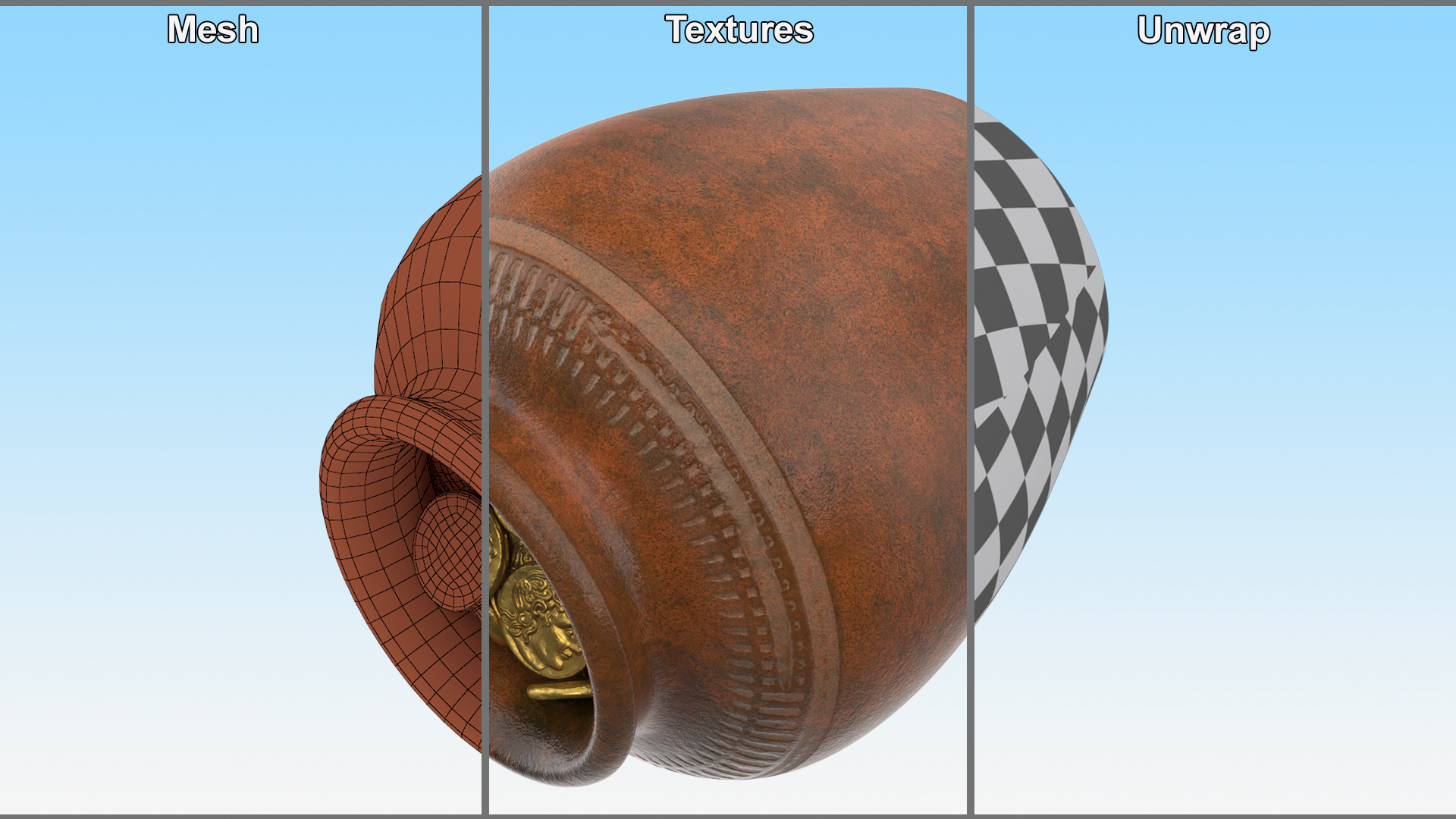 3D Old Clay Pot Full of Gold Coins