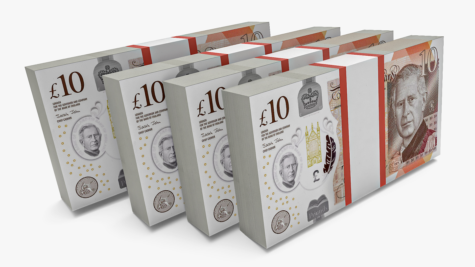 3D UK Currency 10 Pounds Banknotes Pack