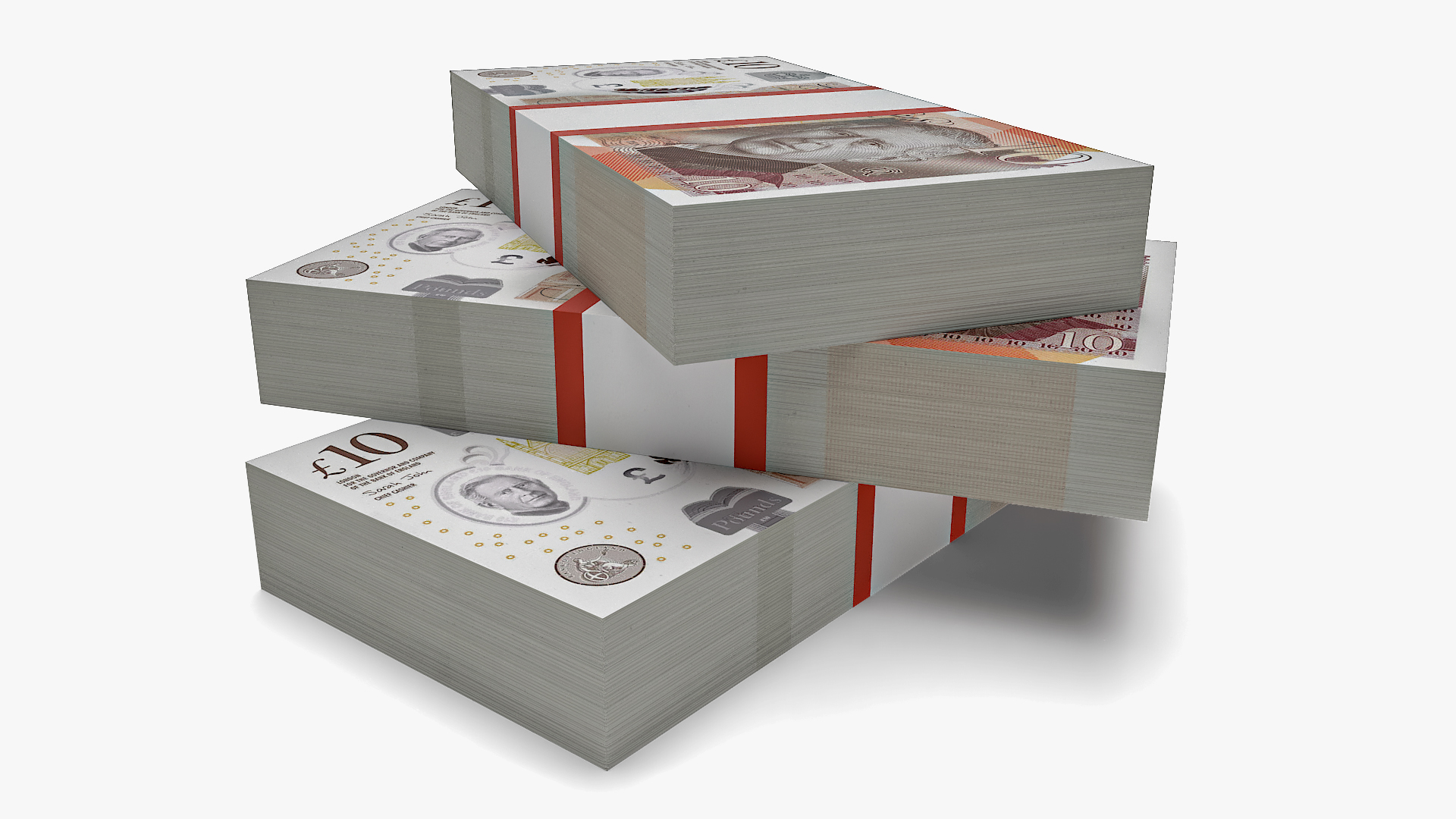 3D UK Currency 10 Pounds Banknotes Pack