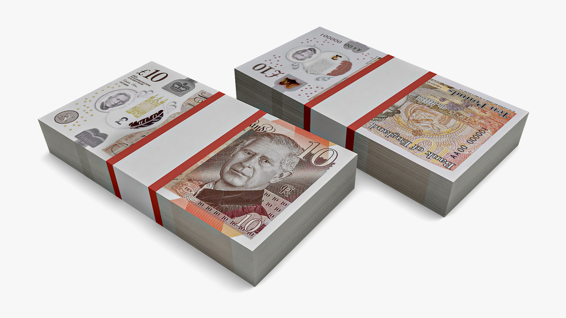 3D UK Currency 10 Pounds Banknotes Pack