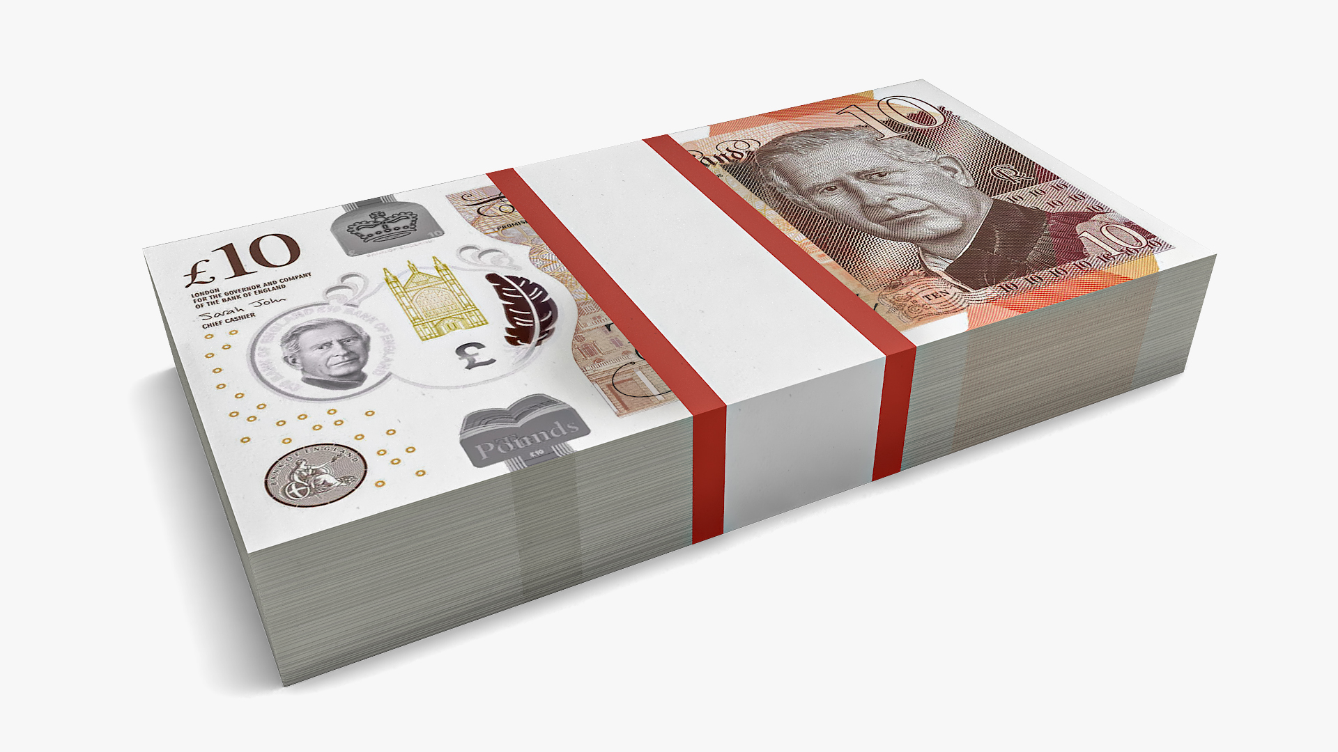3D UK Currency 10 Pounds Banknotes Pack