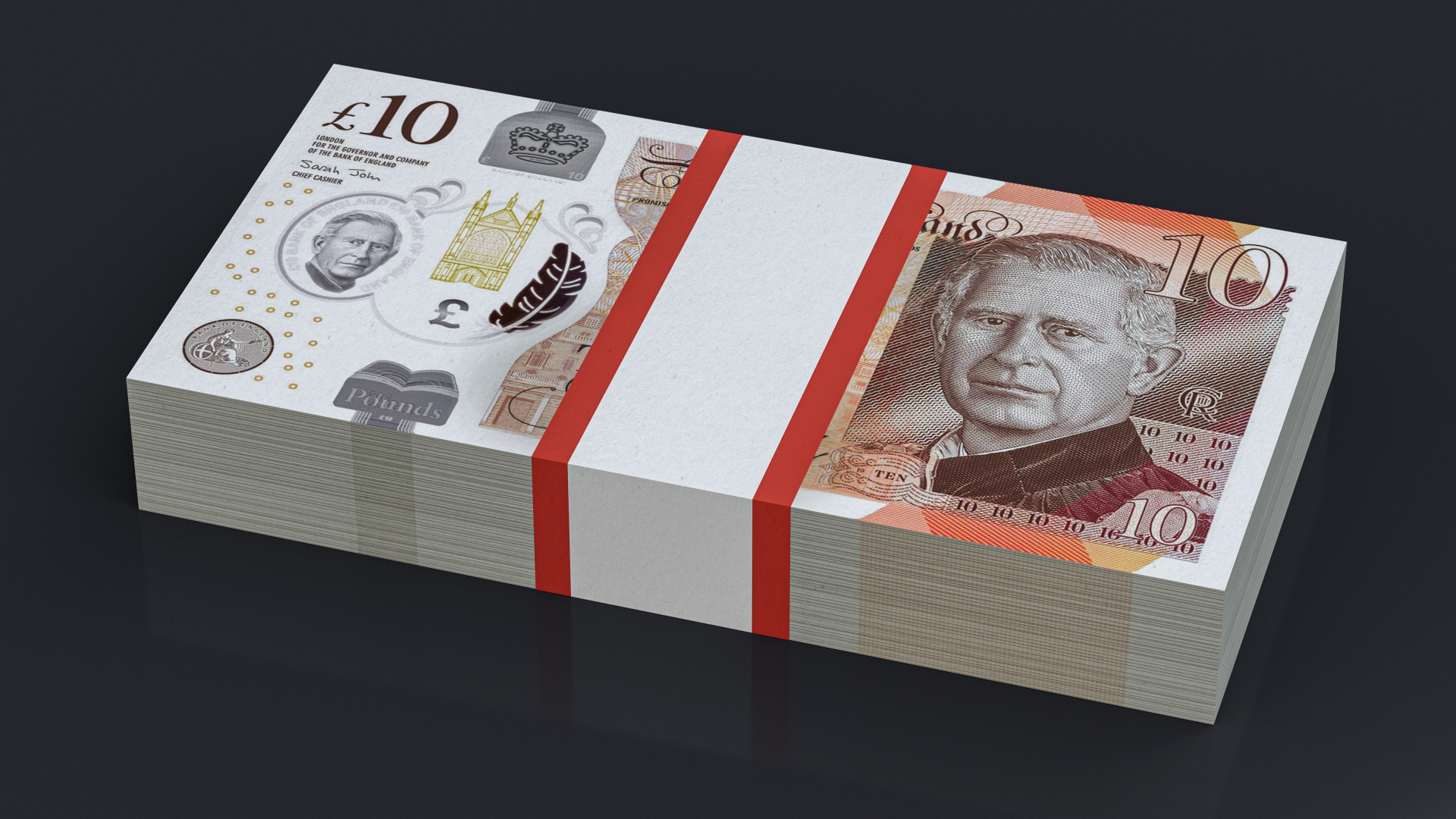 3D UK Currency 10 Pounds Banknotes Pack