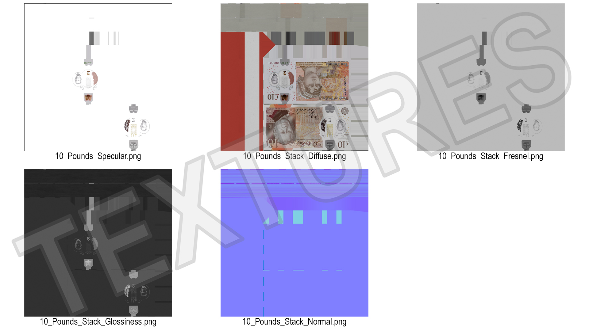 3D UK Currency 10 Pounds Banknotes Pack