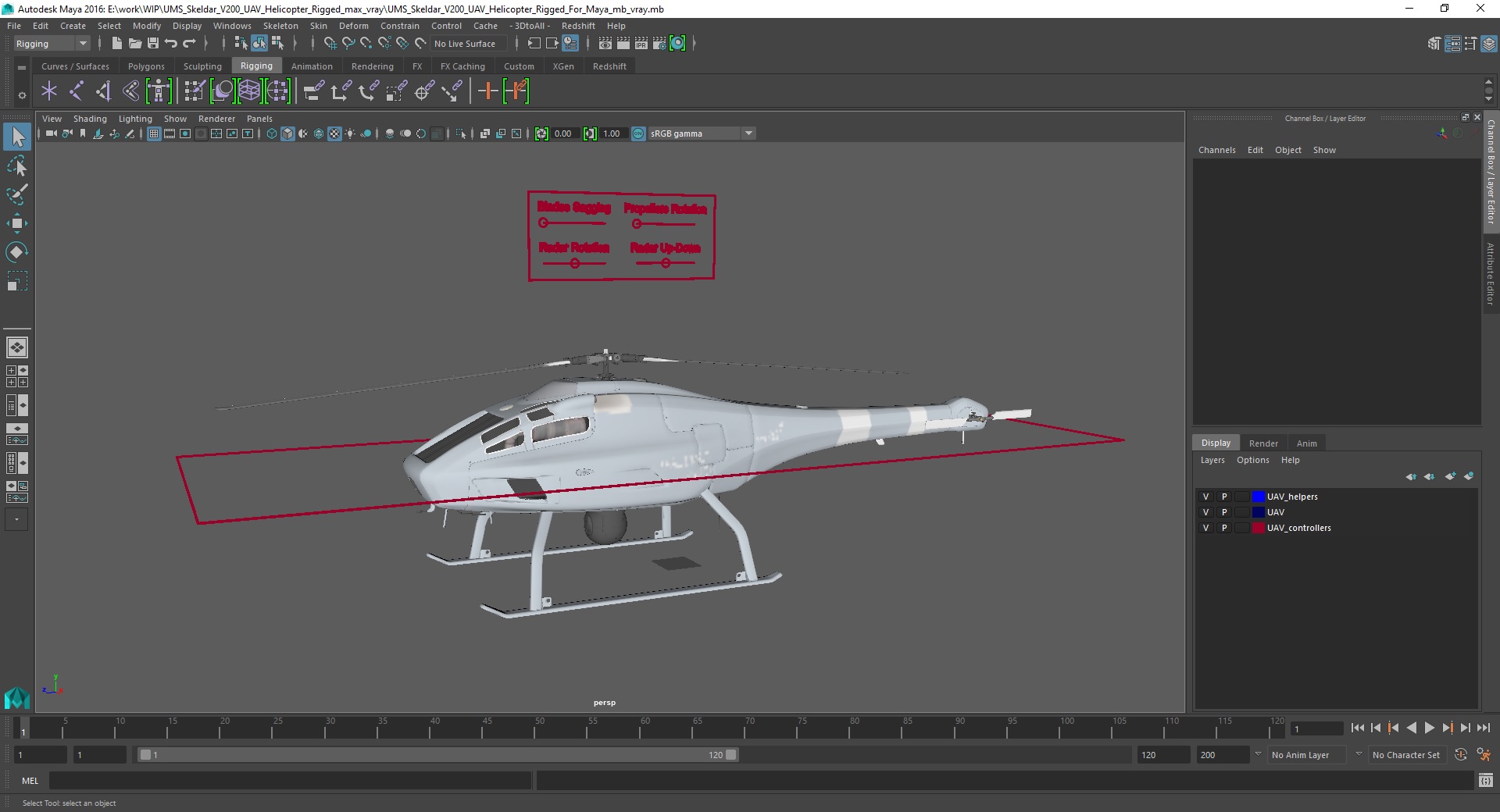 UMS Skeldar V200 UAV Helicopter Rigged for Maya 3D