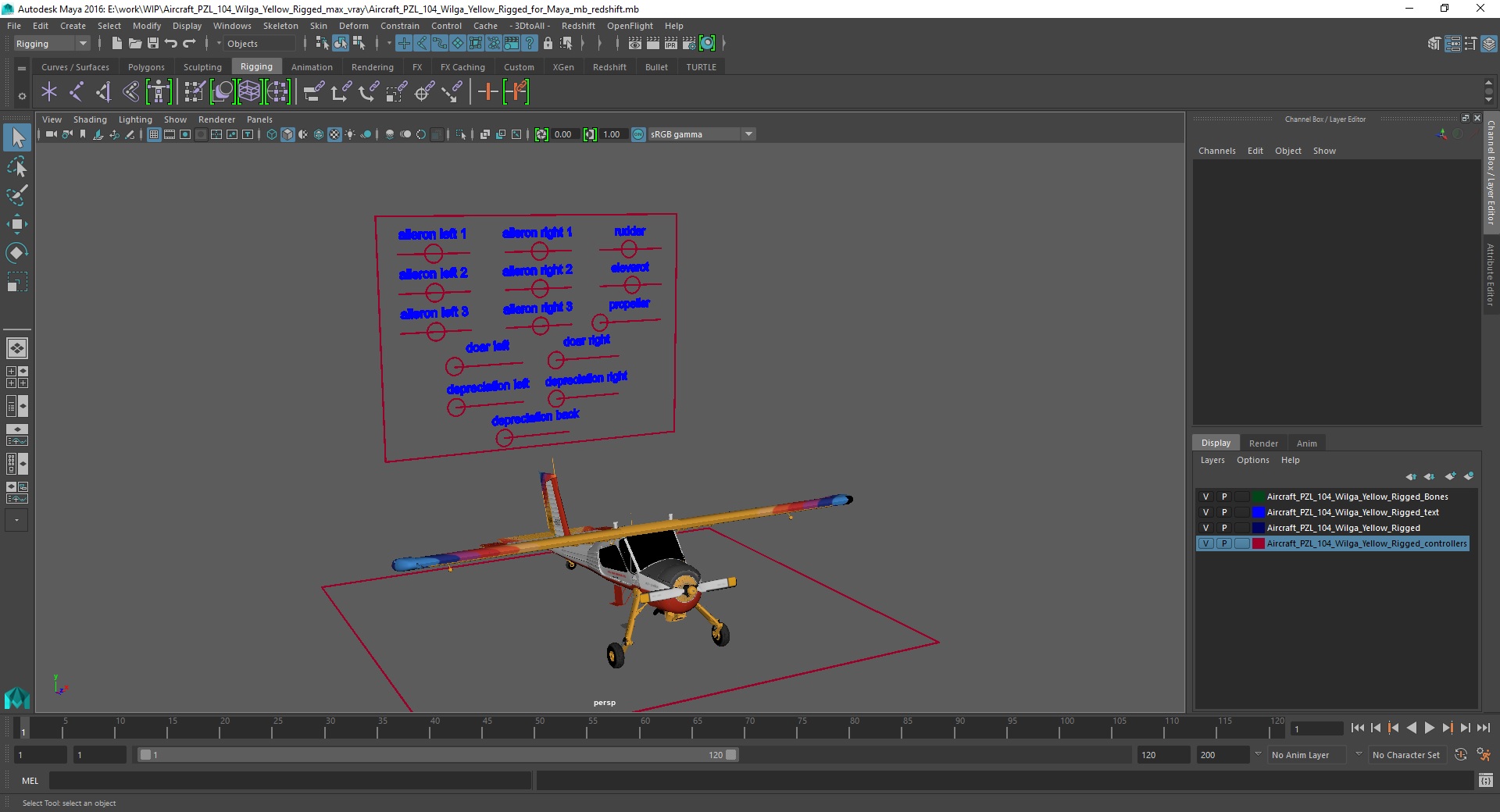 3D model Aircraft PZL 104 Wilga Yellow Rigged for Maya