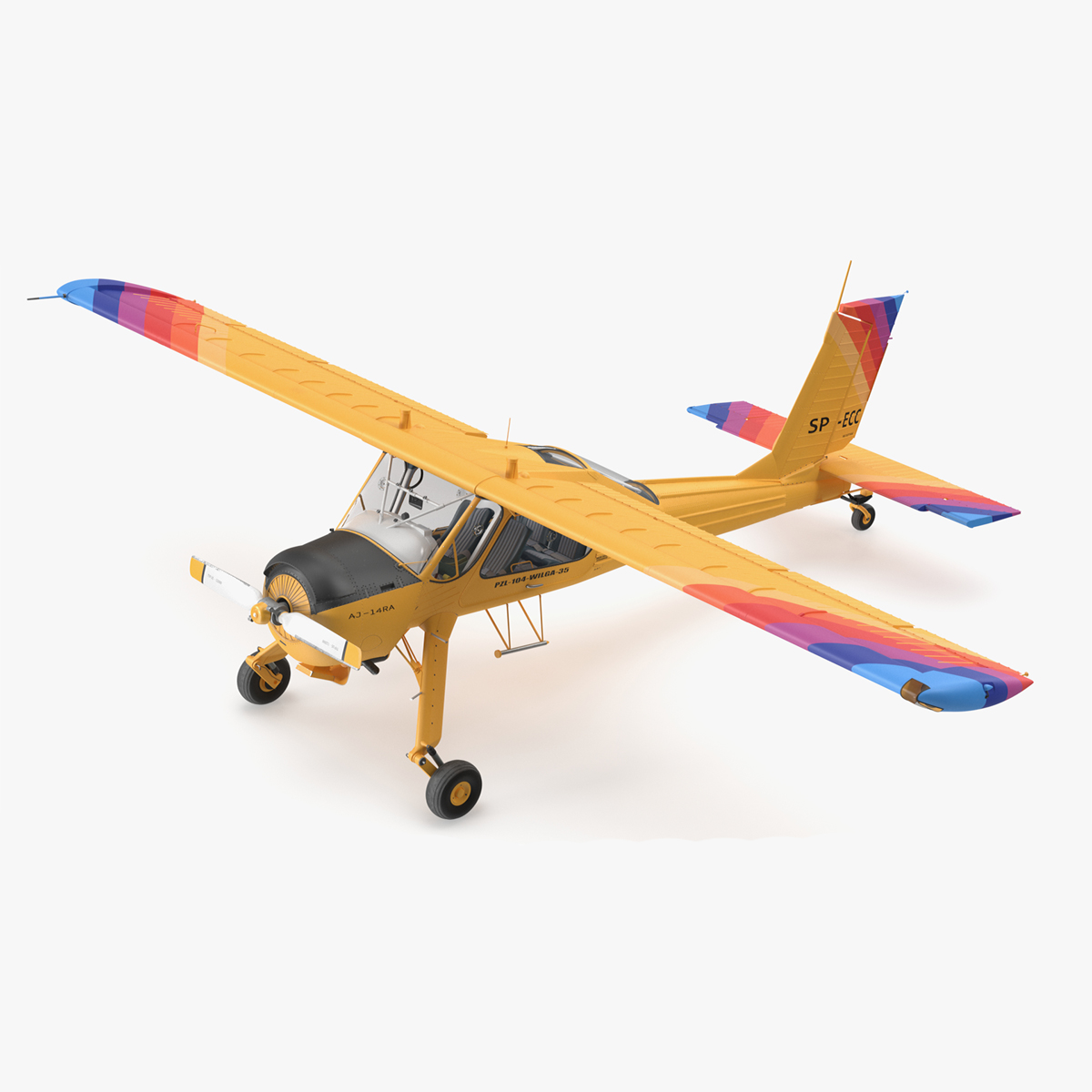 3D model Aircraft PZL 104 Wilga Yellow Rigged for Maya