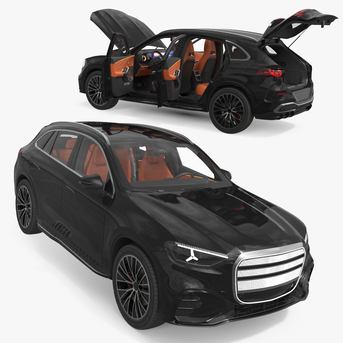 Modern Panoramic Roof Electric SUV Black Rigged