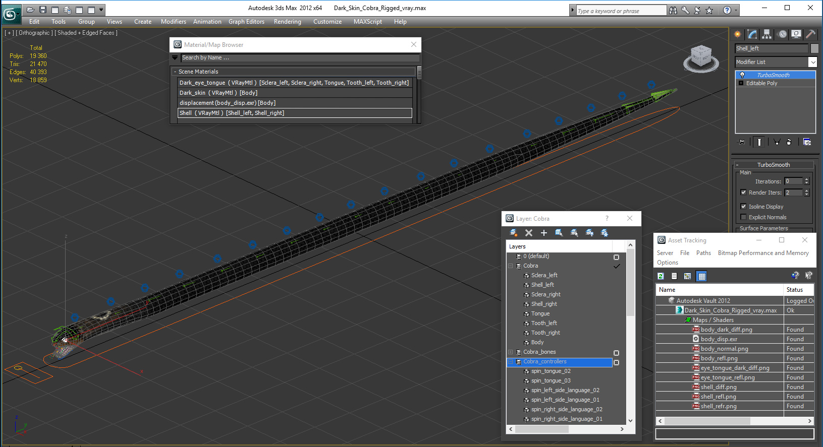 Dark Skin Cobra Rigged 3D