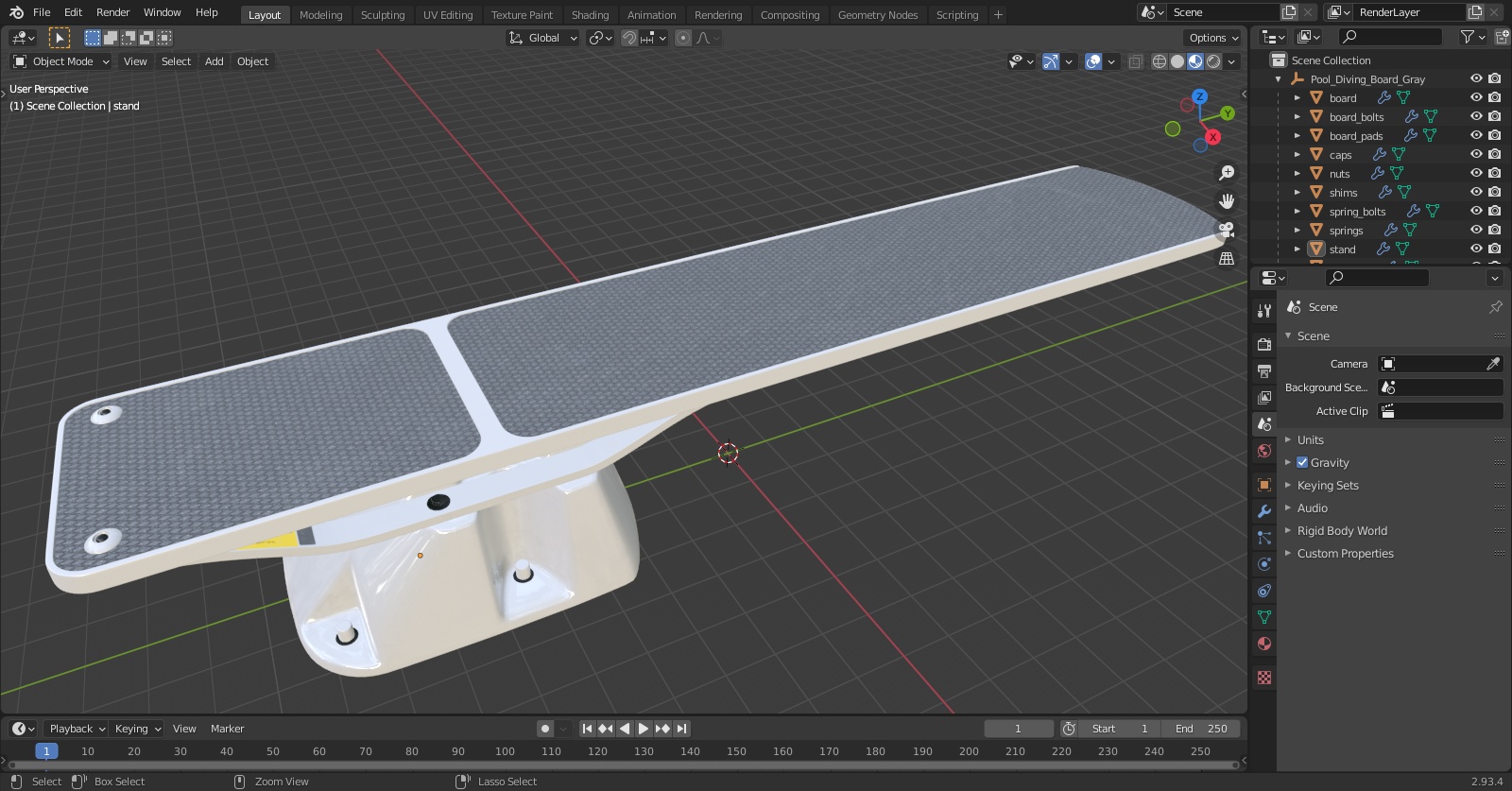 Pool Diving Board Gray 3D