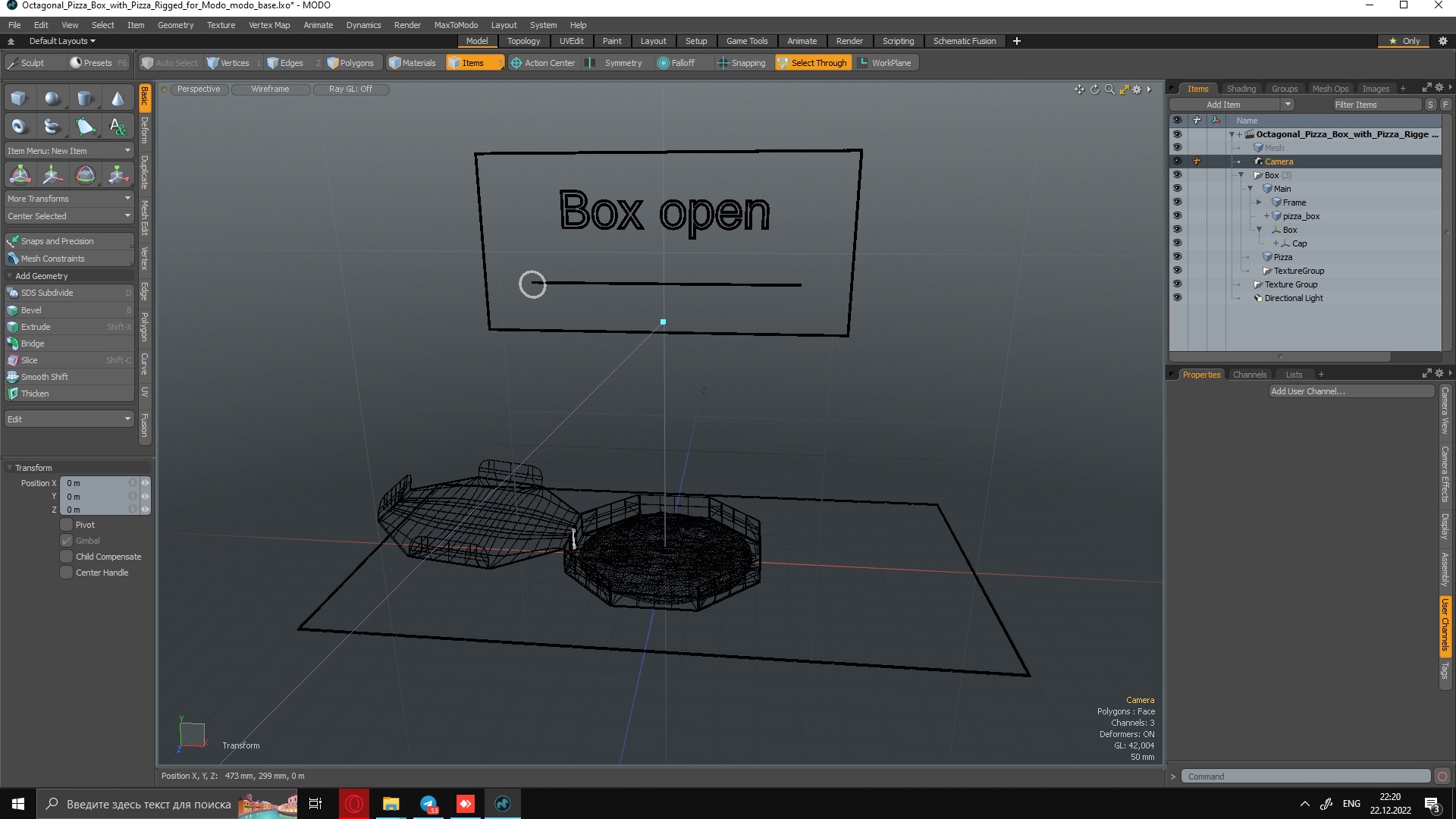 3D Octagonal Pizza Box with Pizza Rigged for Modo