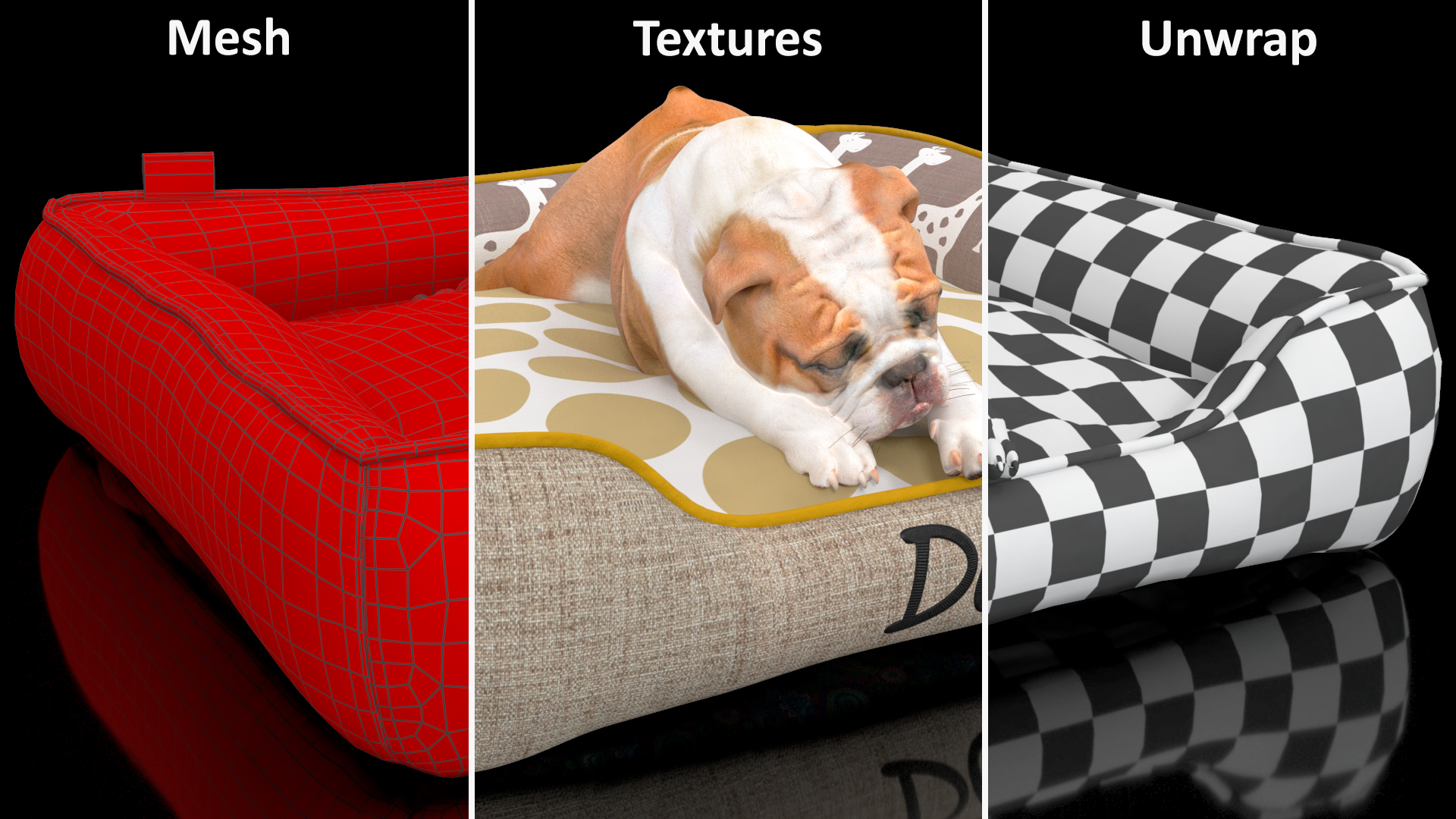 Bulldog Sleep in Pet Bed 3D model