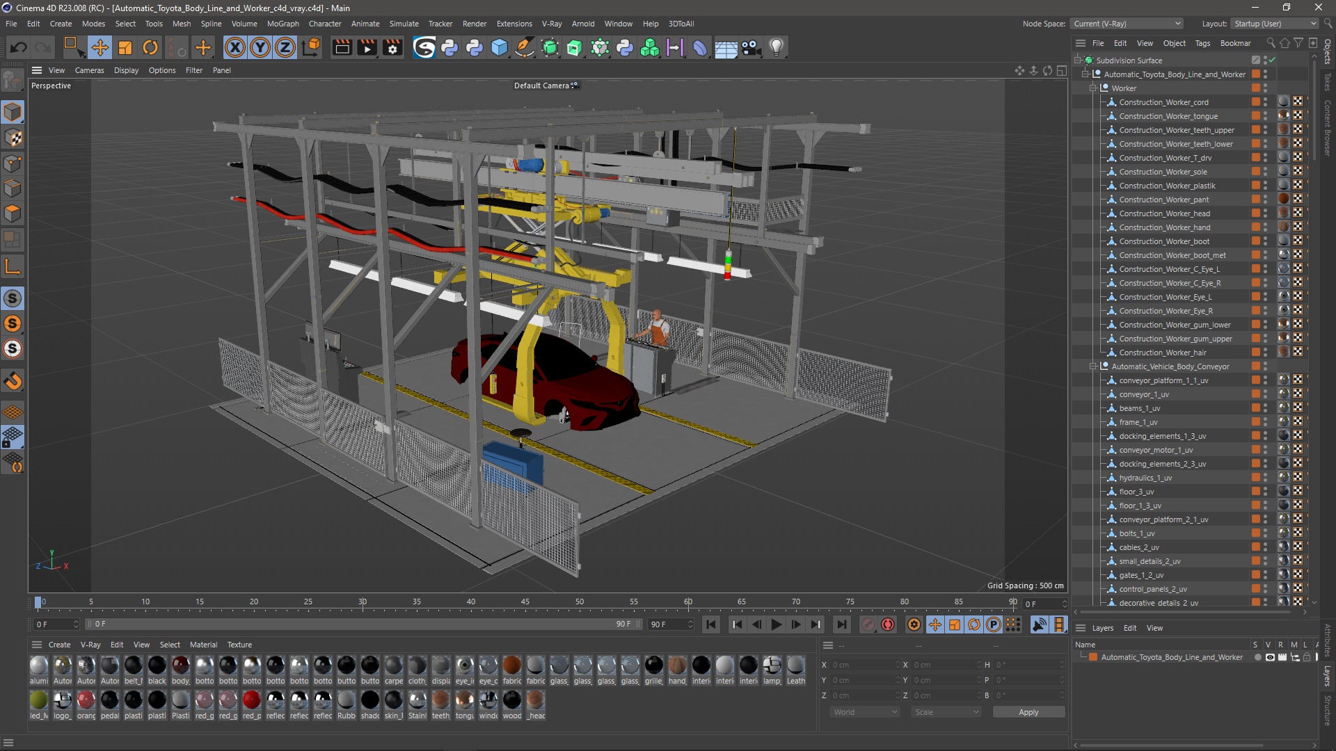 Automatic Toyota Body Line and Worker 3D