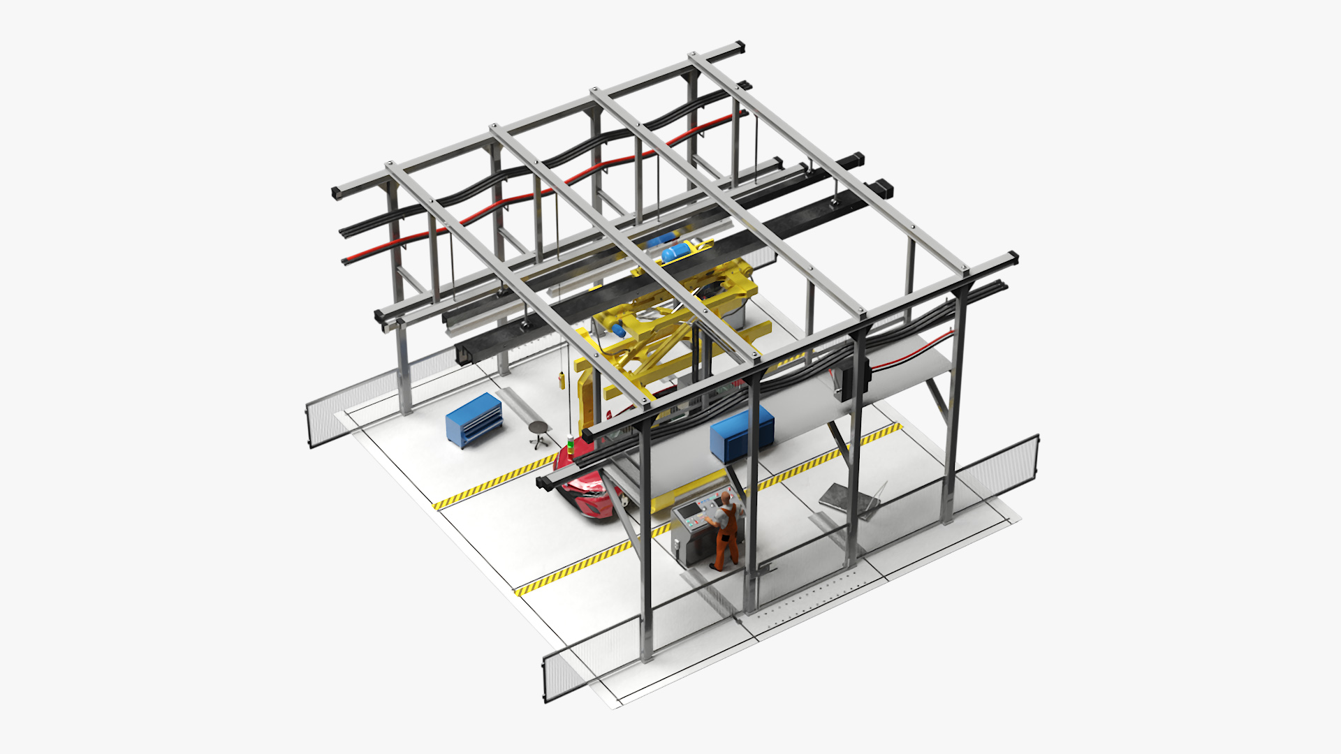 Automatic Toyota Body Line and Worker 3D