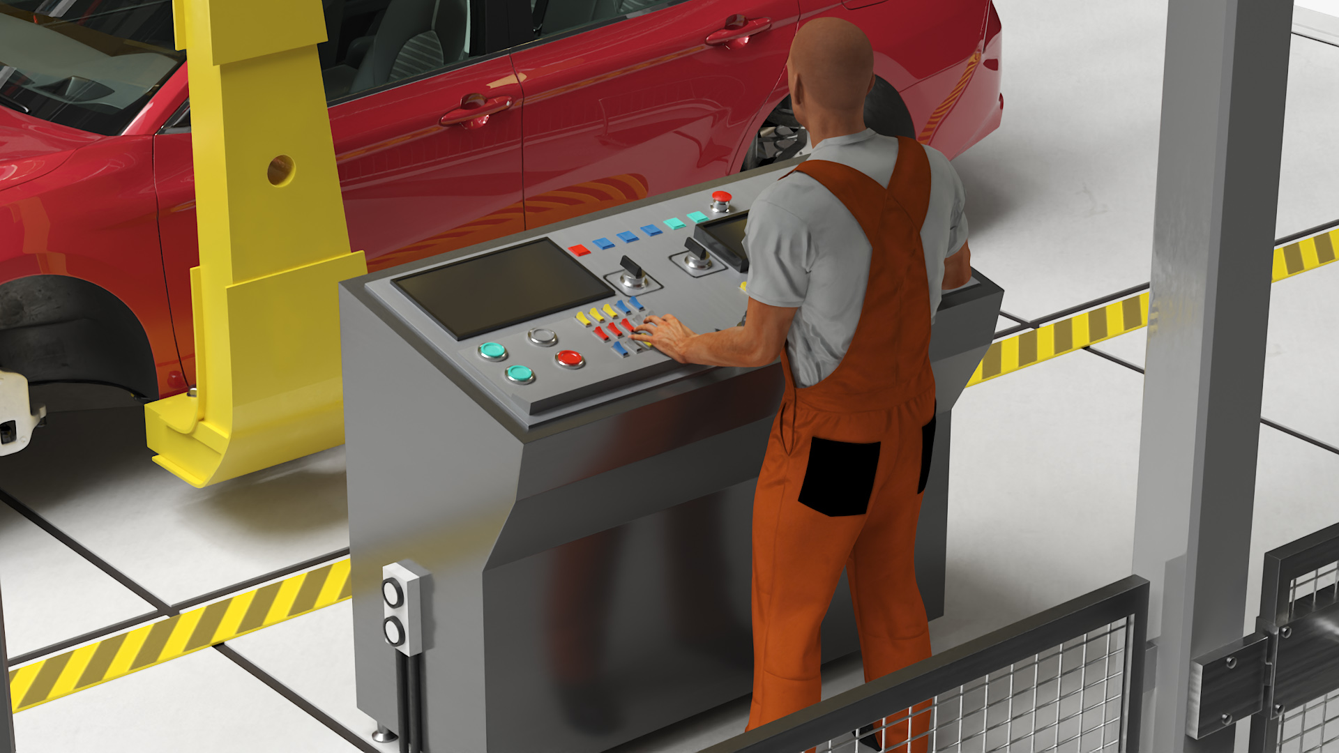 Automatic Toyota Body Line and Worker 3D
