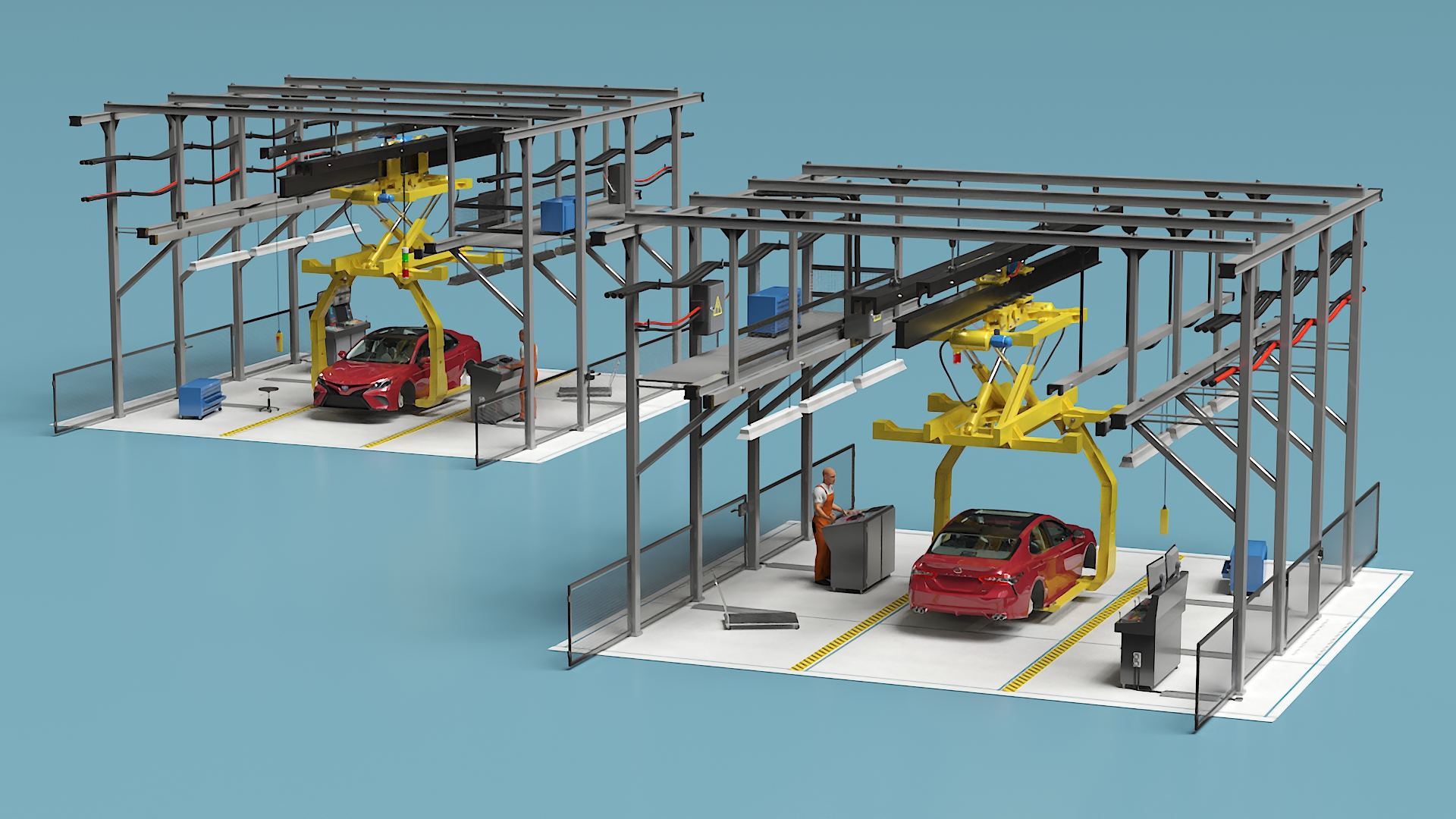 Automatic Toyota Body Line and Worker 3D