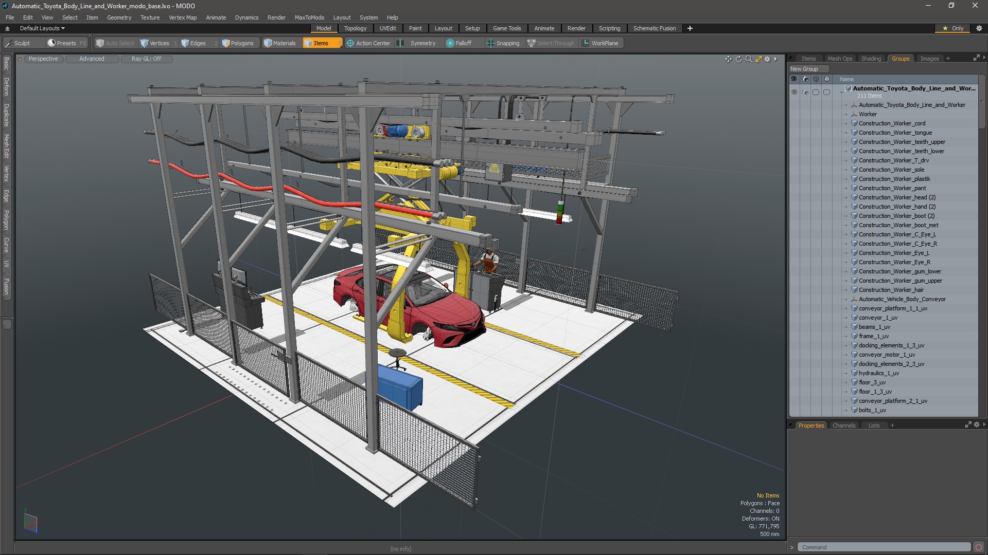 Automatic Toyota Body Line and Worker 3D