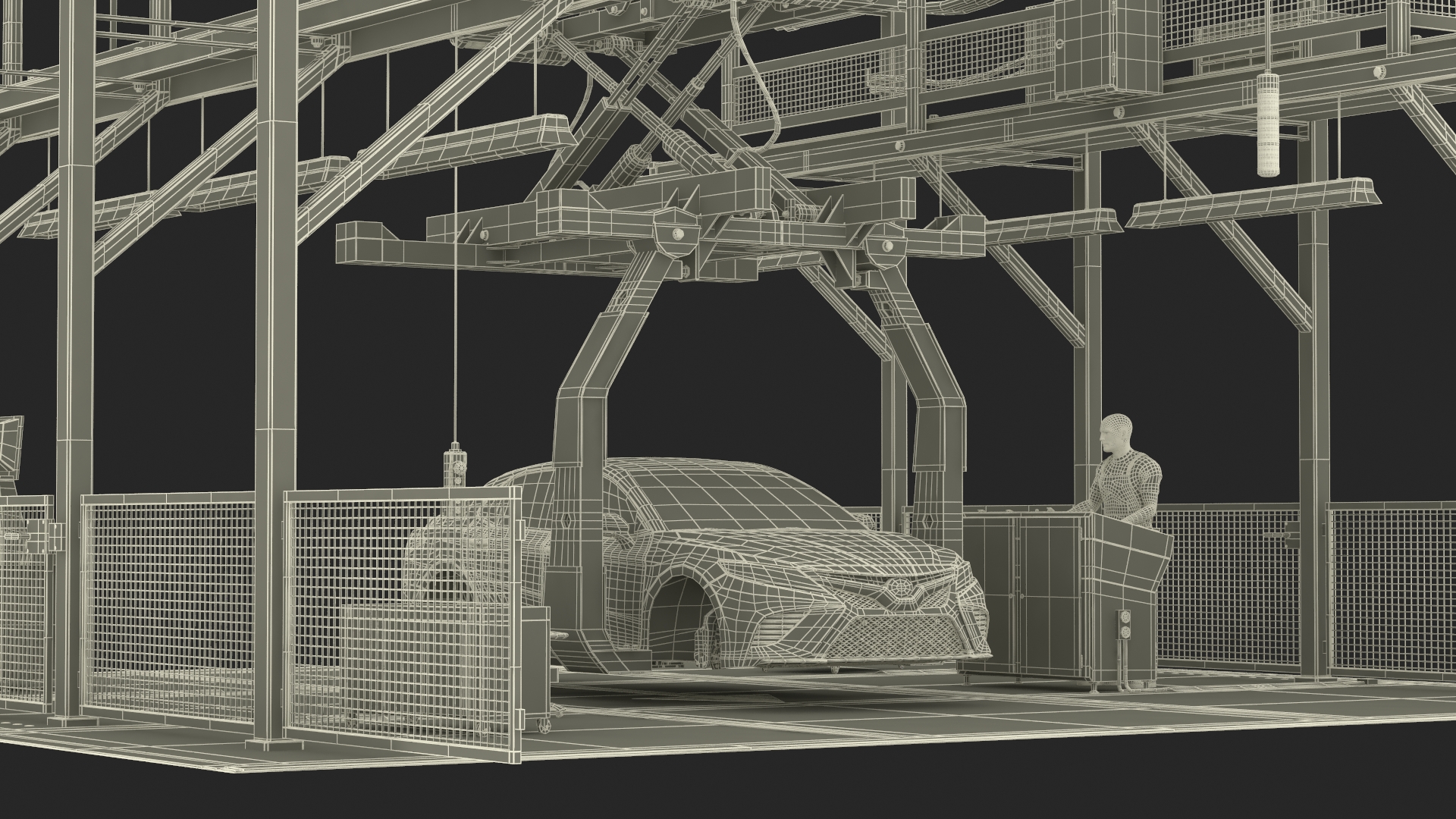 Automatic Toyota Body Line and Worker 3D