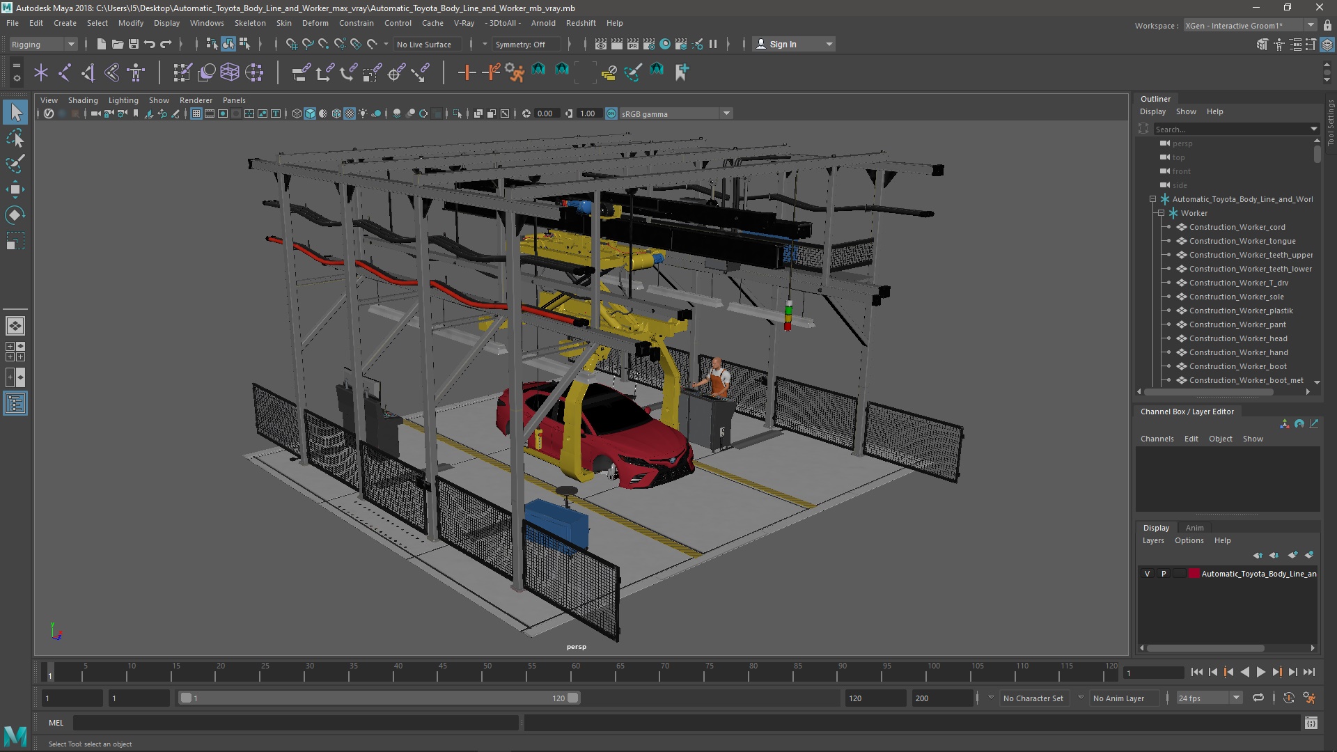 Automatic Toyota Body Line and Worker 3D