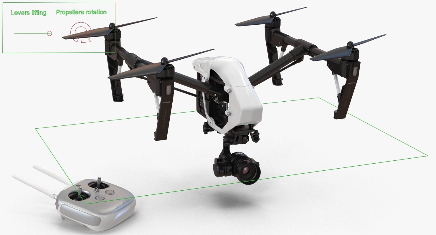 DJI Inspire 1 Pro Drone with 4K Camera Set Rigged 3D model