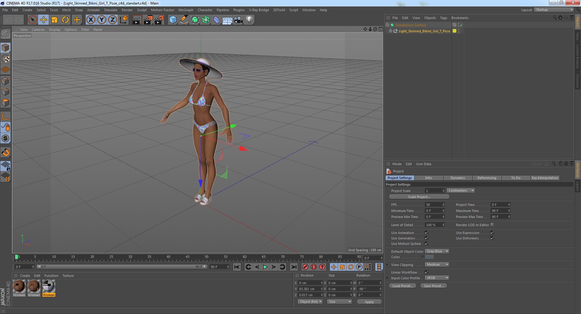 Light Skinned Bikini Girl T Pose 3D