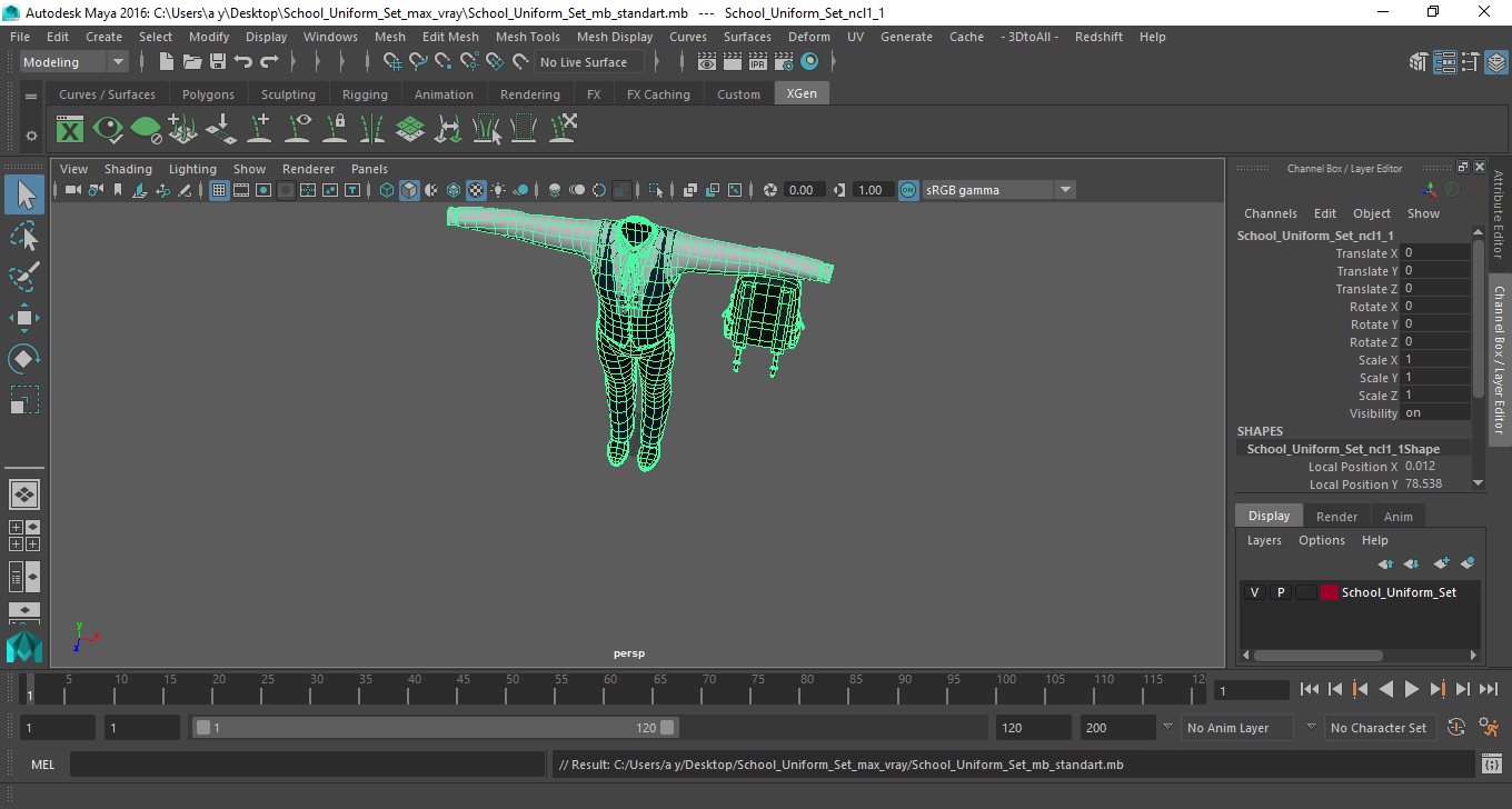 3D School Uniform Set model