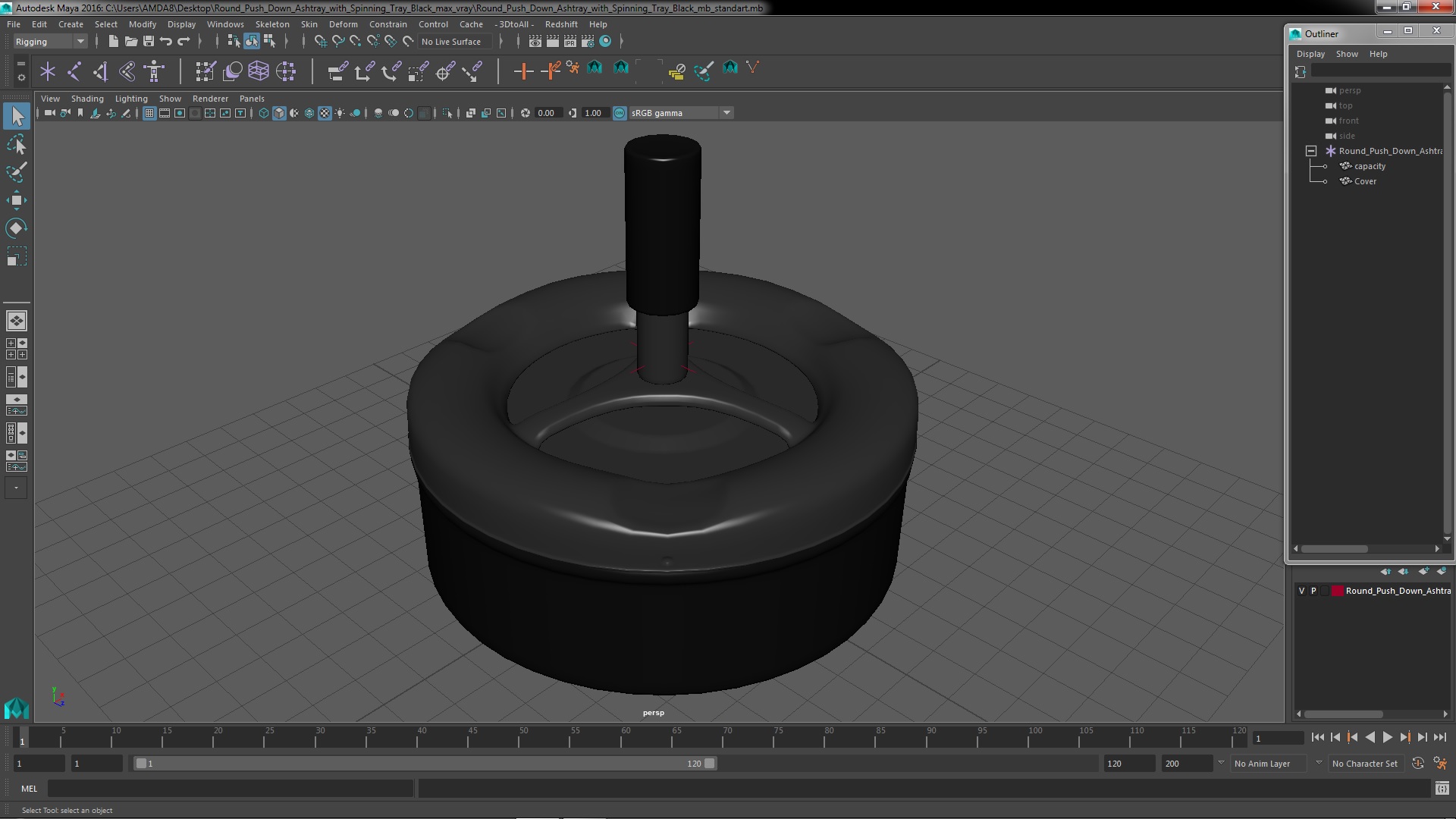 3D Round Push Down Ashtray with Spinning Tray Black model