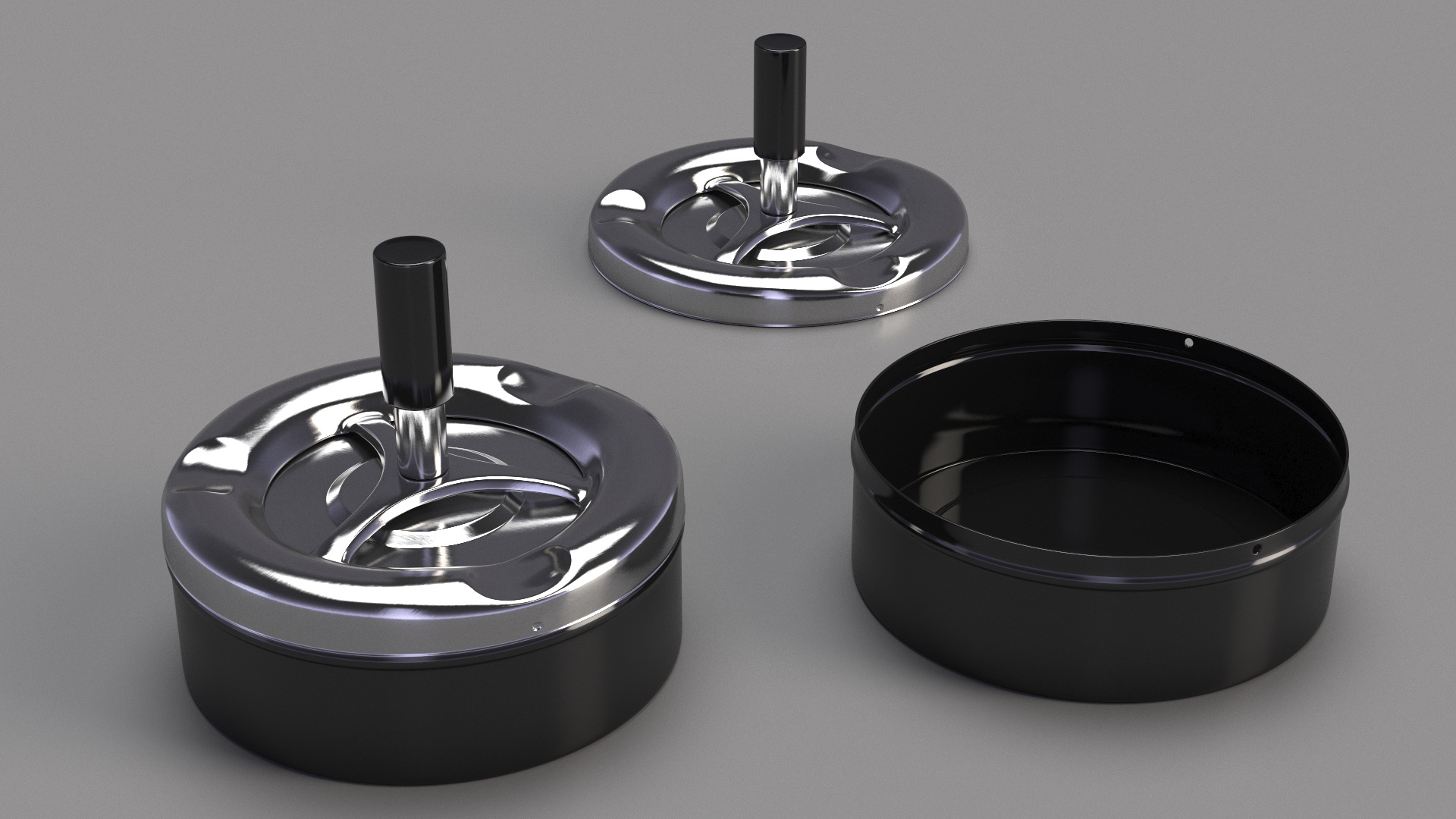 3D Round Push Down Ashtray with Spinning Tray Black model