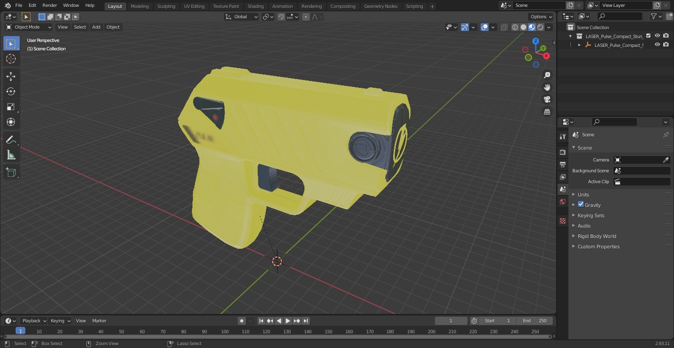 3D model LASER Pulse Compact Stun_Gun Yellow