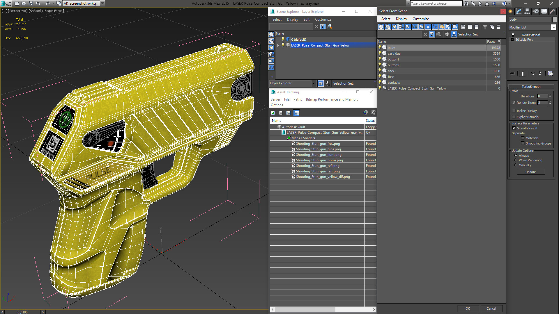 3D model LASER Pulse Compact Stun_Gun Yellow